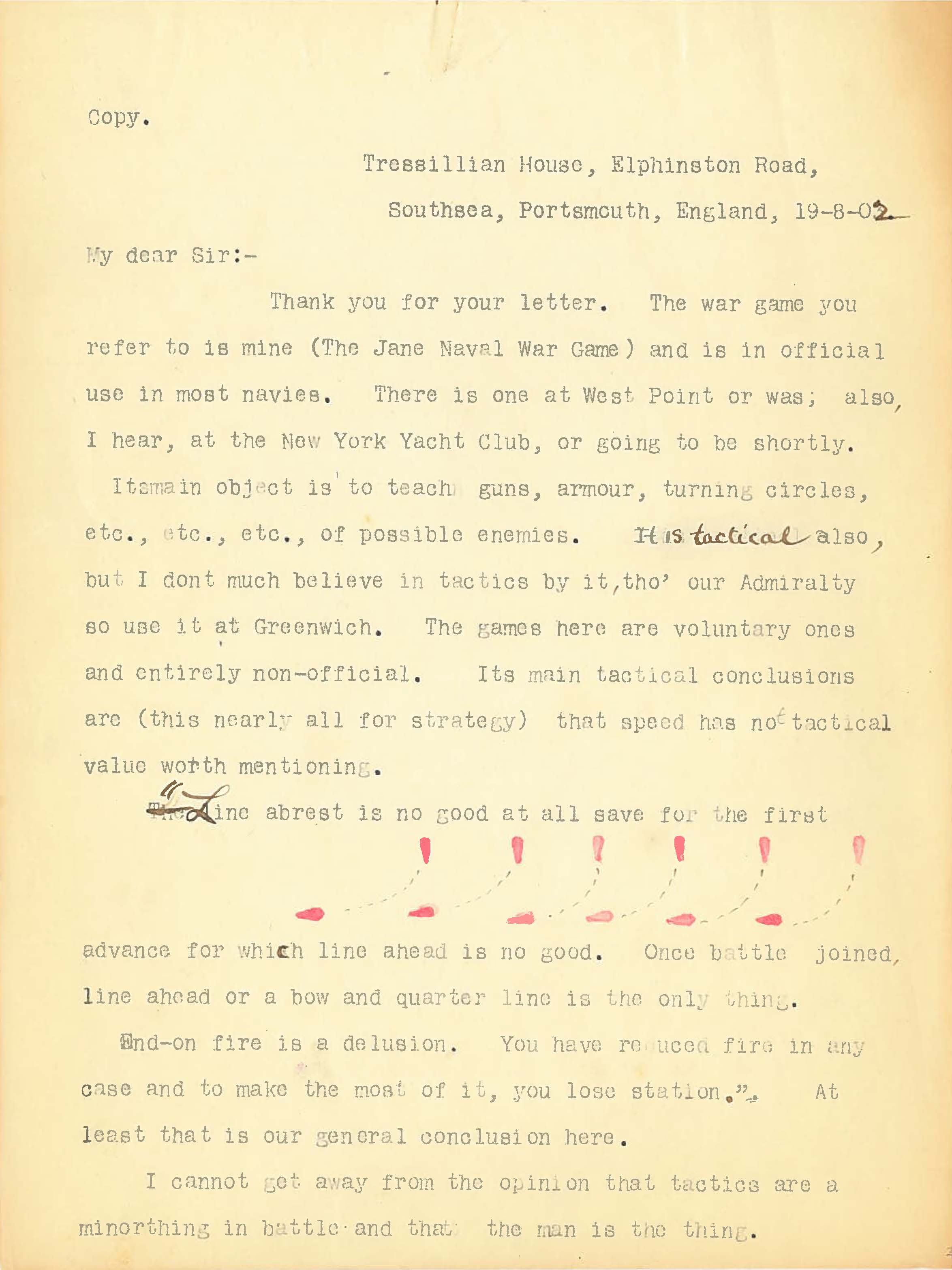Letter from Fred T. Jane to Stephen B. Luce