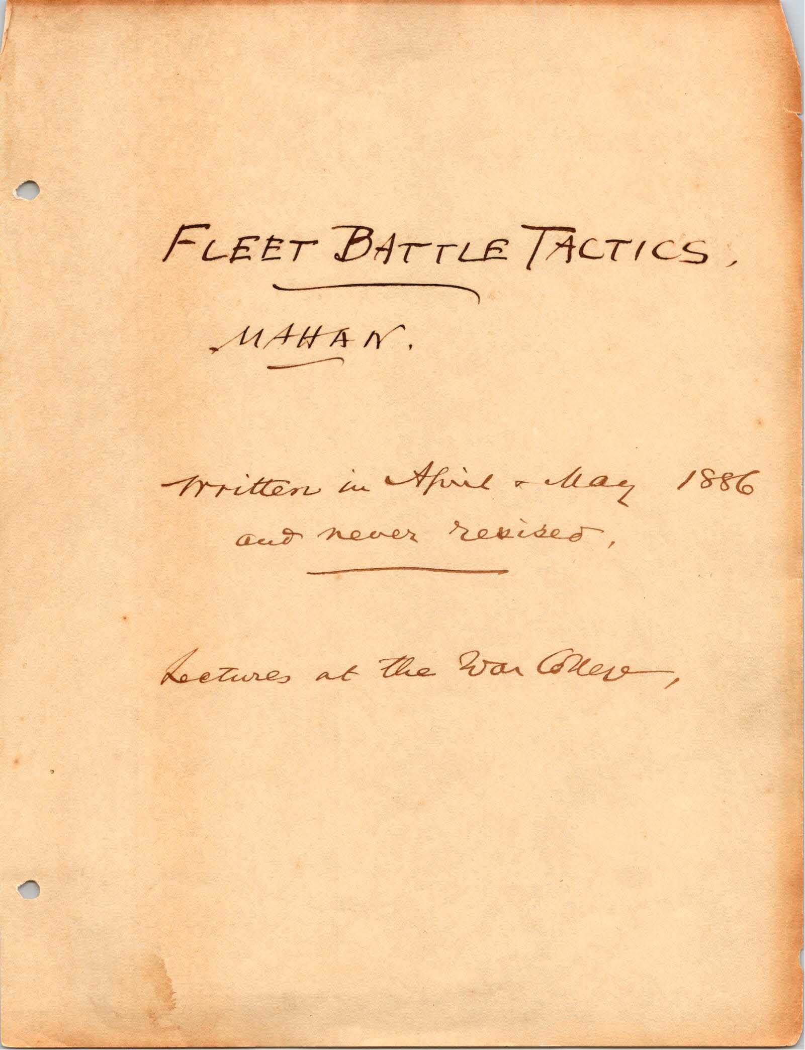 Lectures on Fleet Battle Tactics, by Alfred T. Mahan