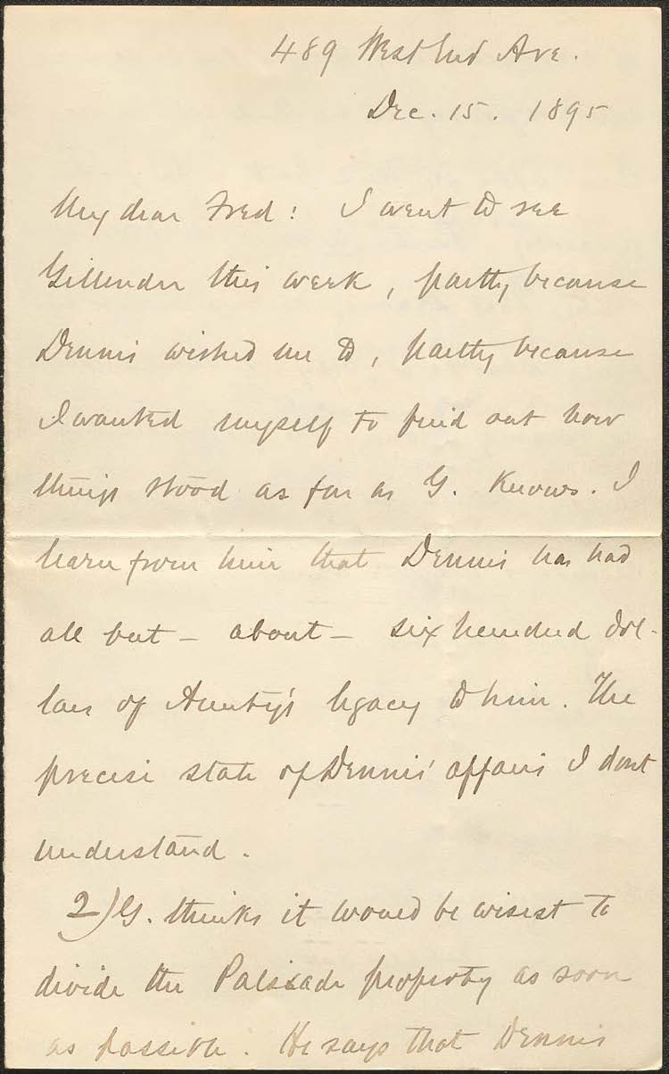 Letter to Frederick A. Mahan from Alfred T. Mahan