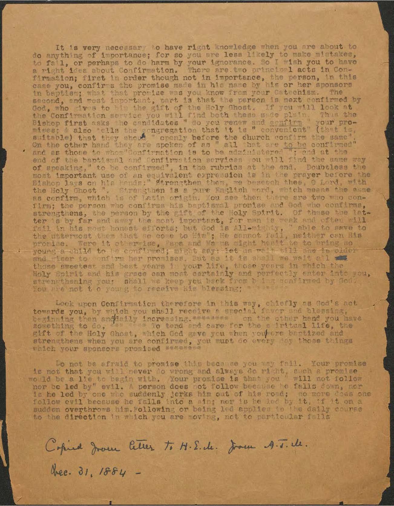 Extract from letter to Helen E. Mahan from Alfred T. Mahan