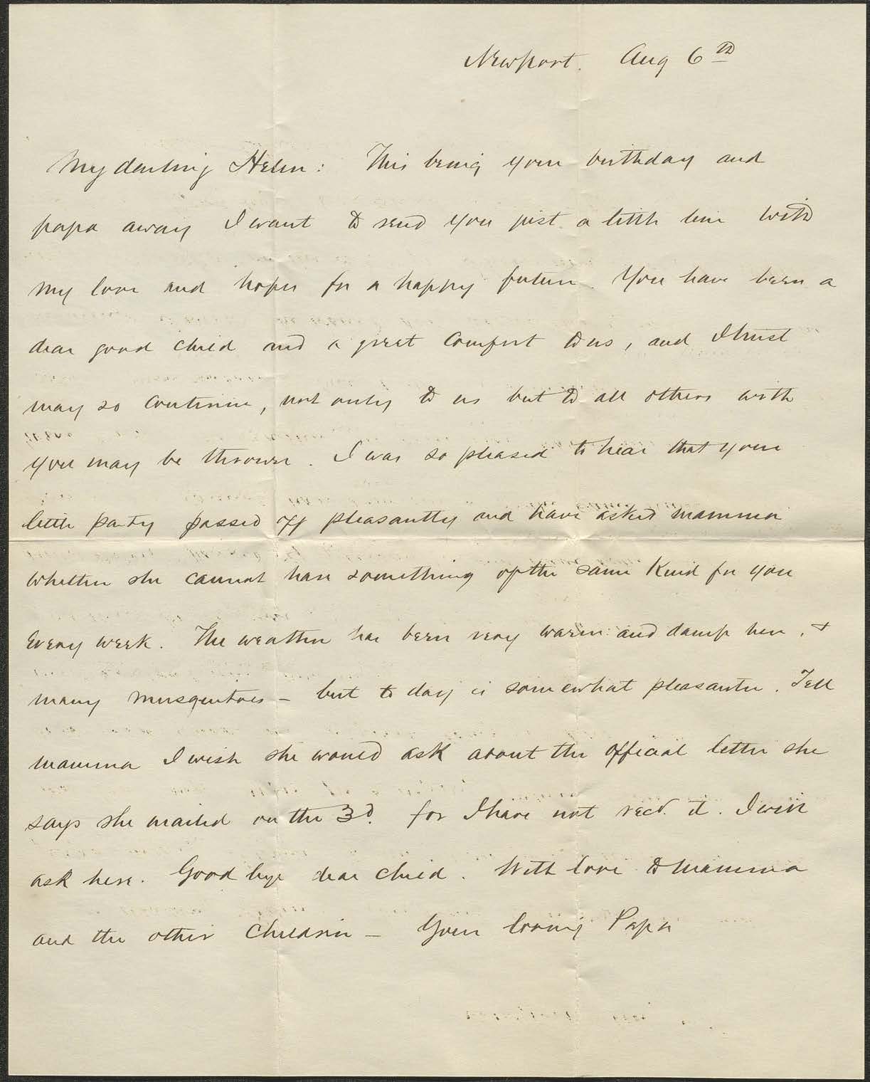 Letter to Helen E. Mahan from Alfred T. Mahan [1889] Aug 6
