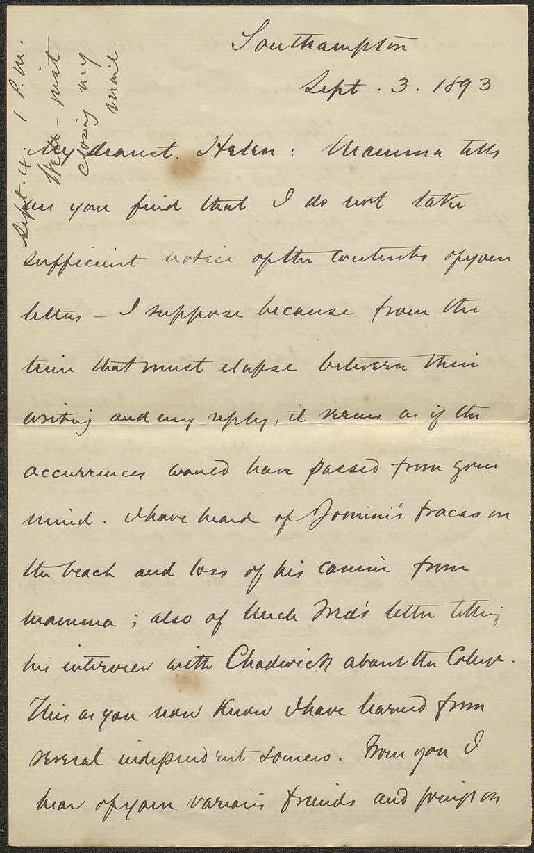Letter to Helen E. Mahan from Alfred T. Mahan, 1893 Sep 3