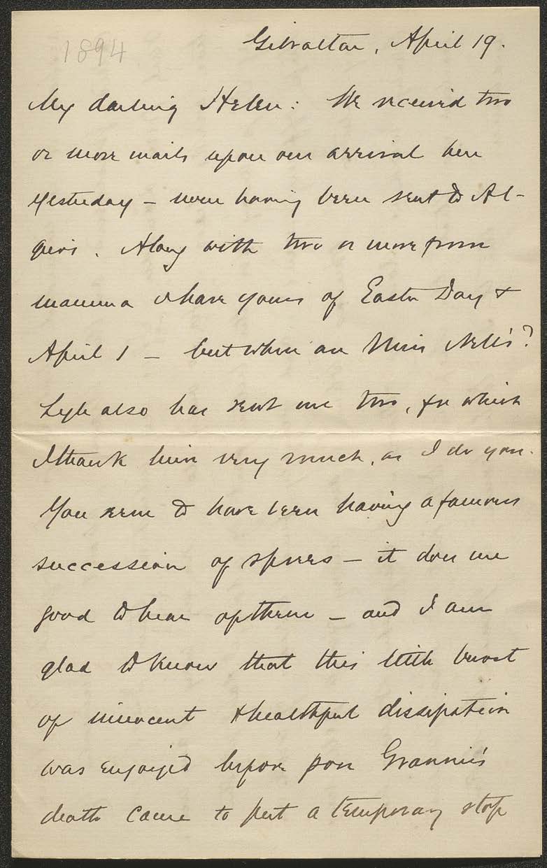 Letter to Helen E. Mahan from Alfred T. Mahan, 1894 Apr 19