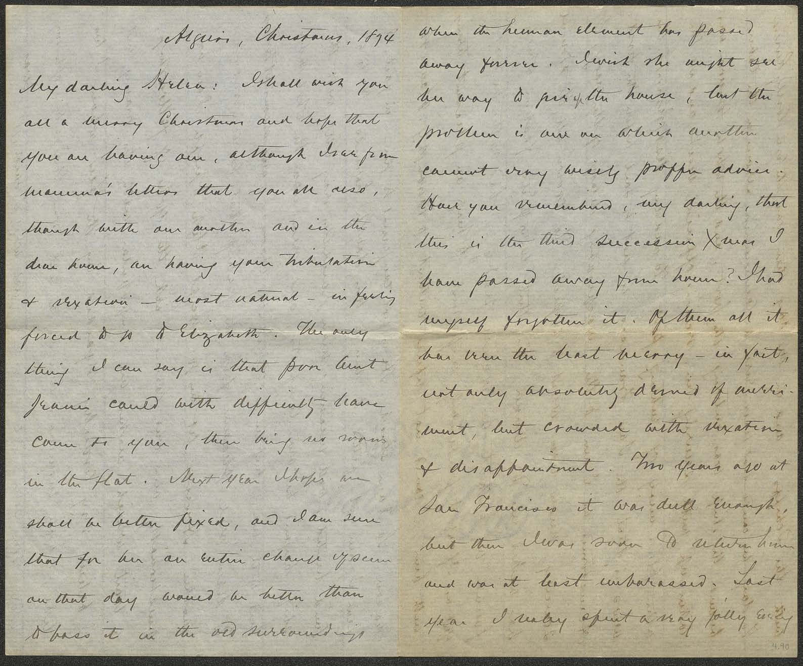 Letter to Helen E. Mahan from Alfred T. Mahan, 1894 Dec 25