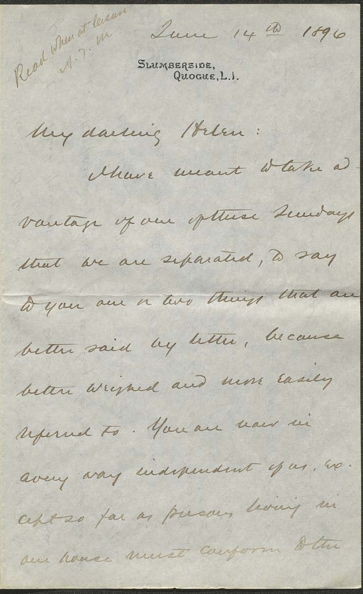 Letter to Helen E. Mahan from Alfred T. Mahan, 1896 Jun 14