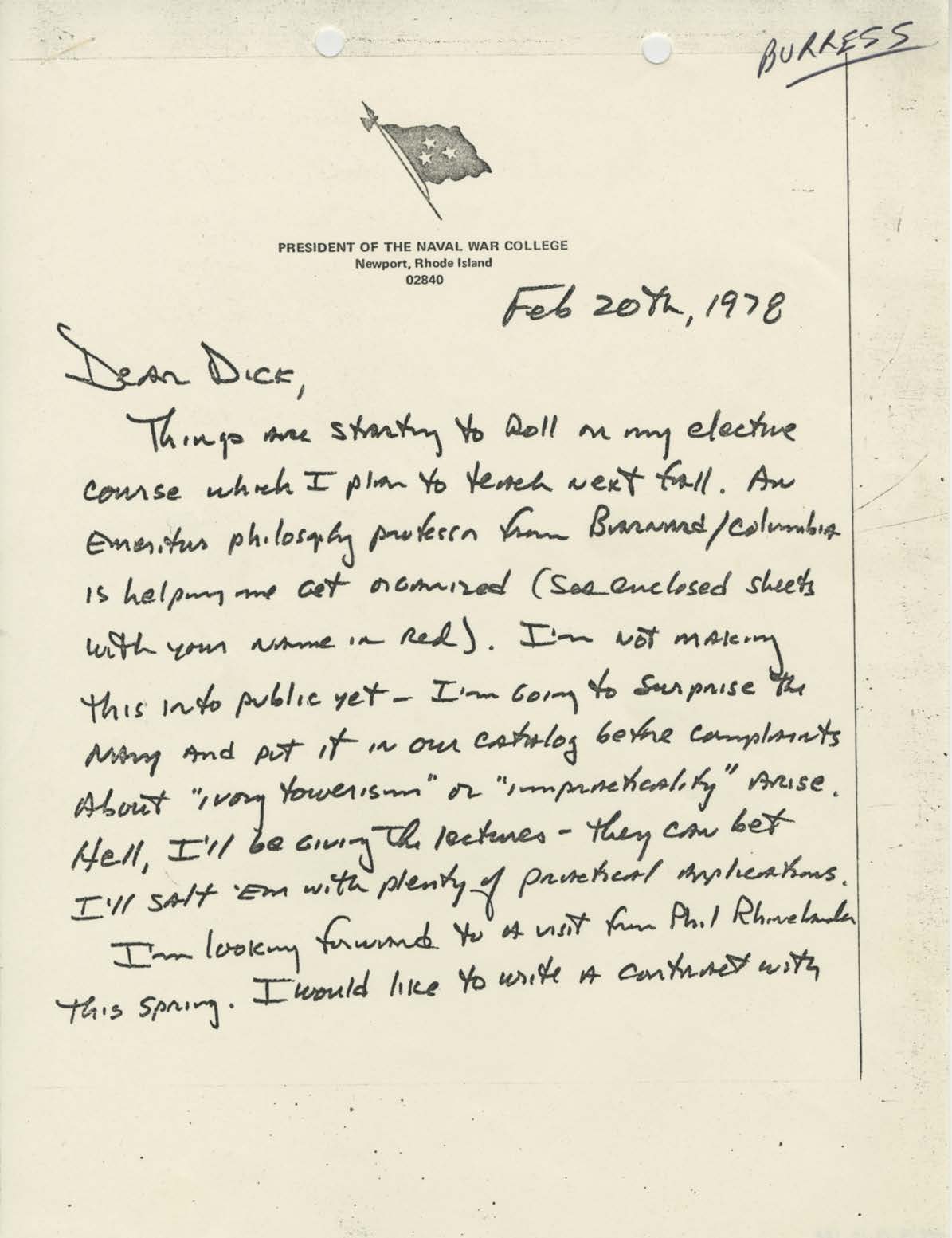 Letter to Richard T. Burress from James B. Stockdale