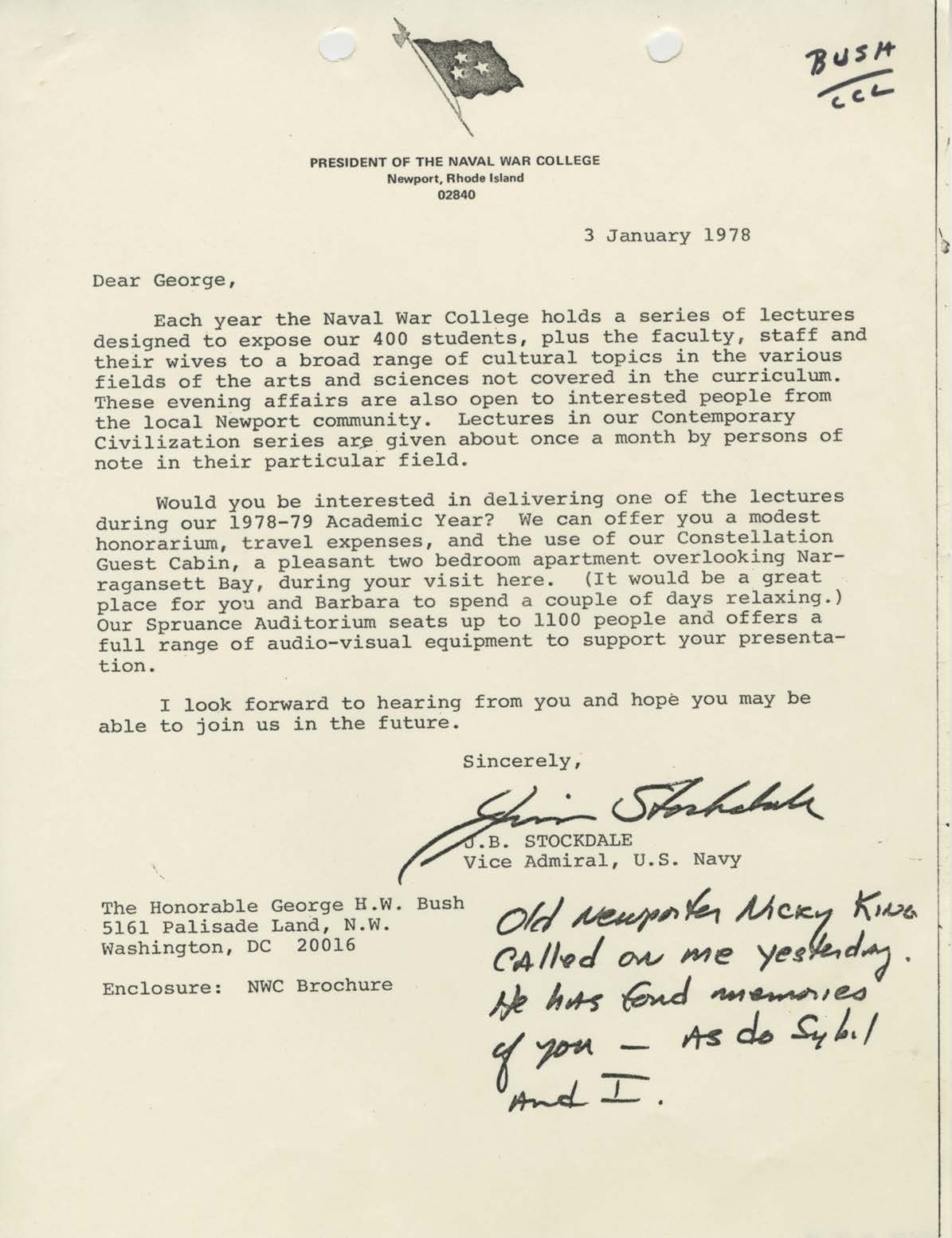Letter to George H.W. Bush from James B. Stockdale