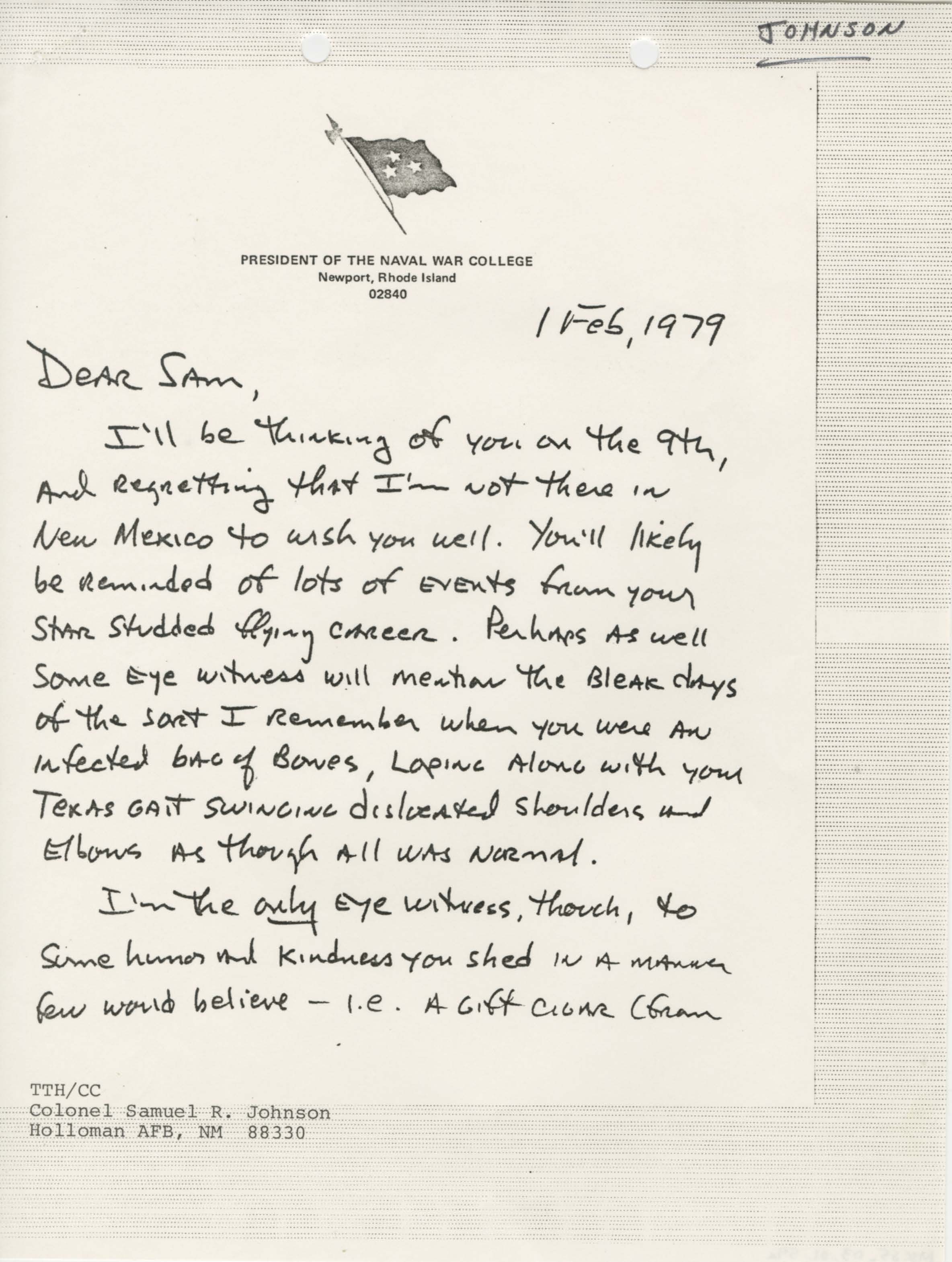 Letter from James B. Stockdale to Samuel R. Johnson