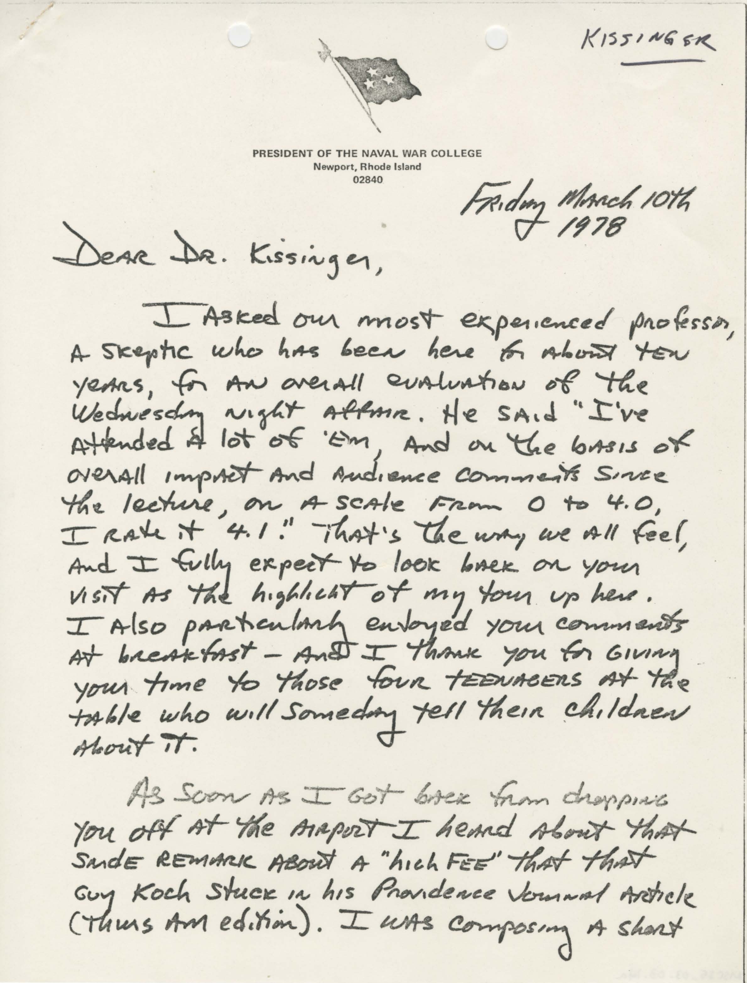 Letter from James B. Stockdale to Henry Kissinger