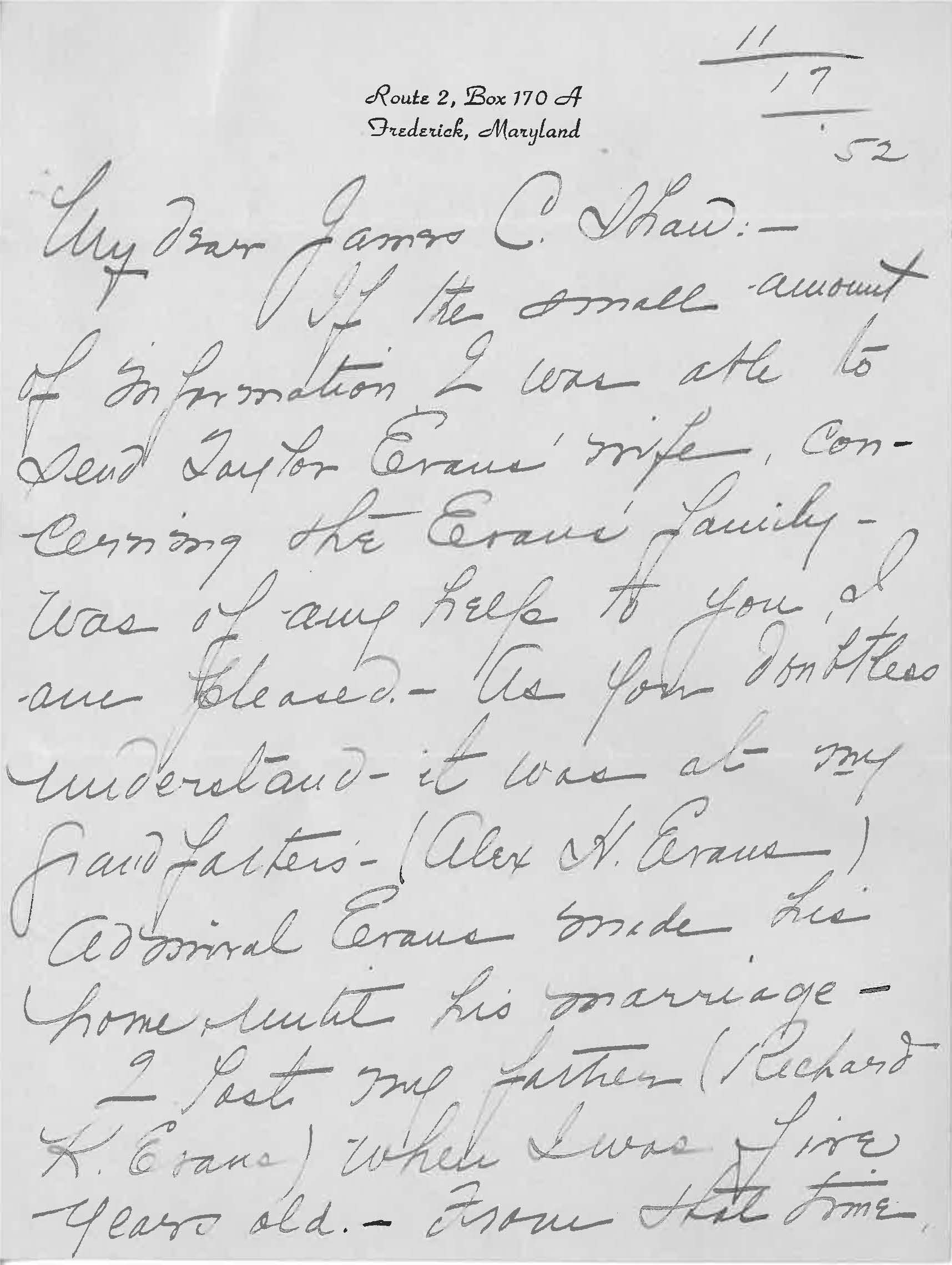 Letter from Miriam Evans Kefauver to Shaw