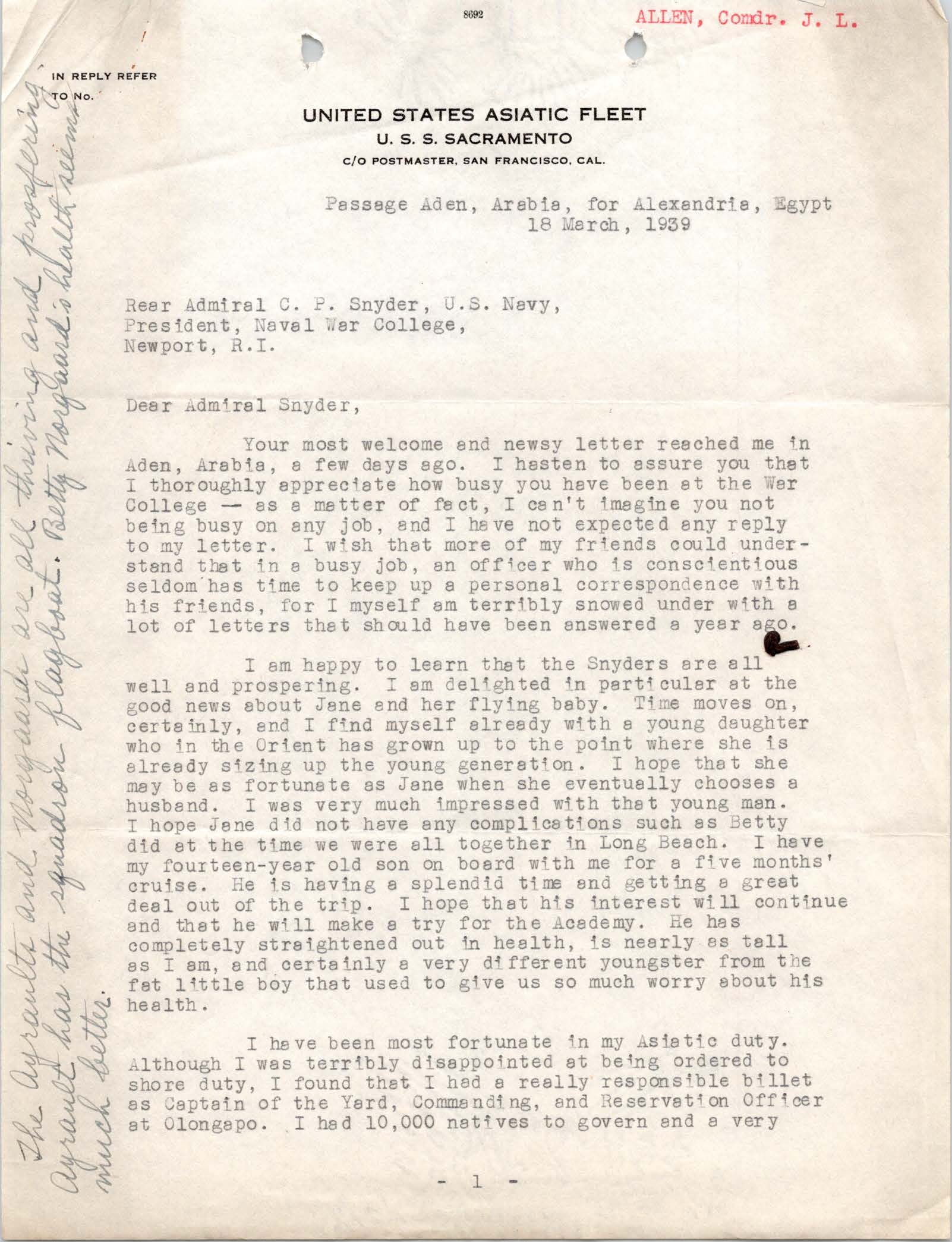 Letter from Jerry Allen to Charles P. Snyder