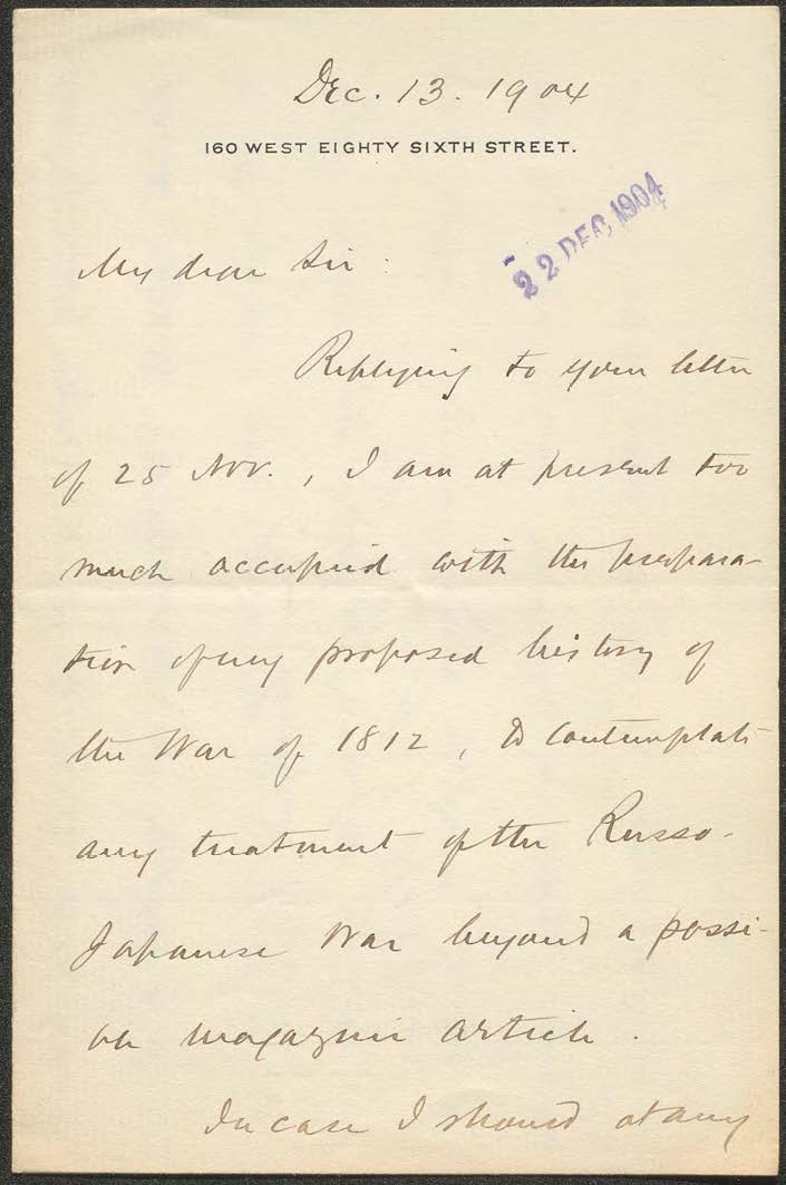 Alfred T. Mahan to Edward Arnold letter