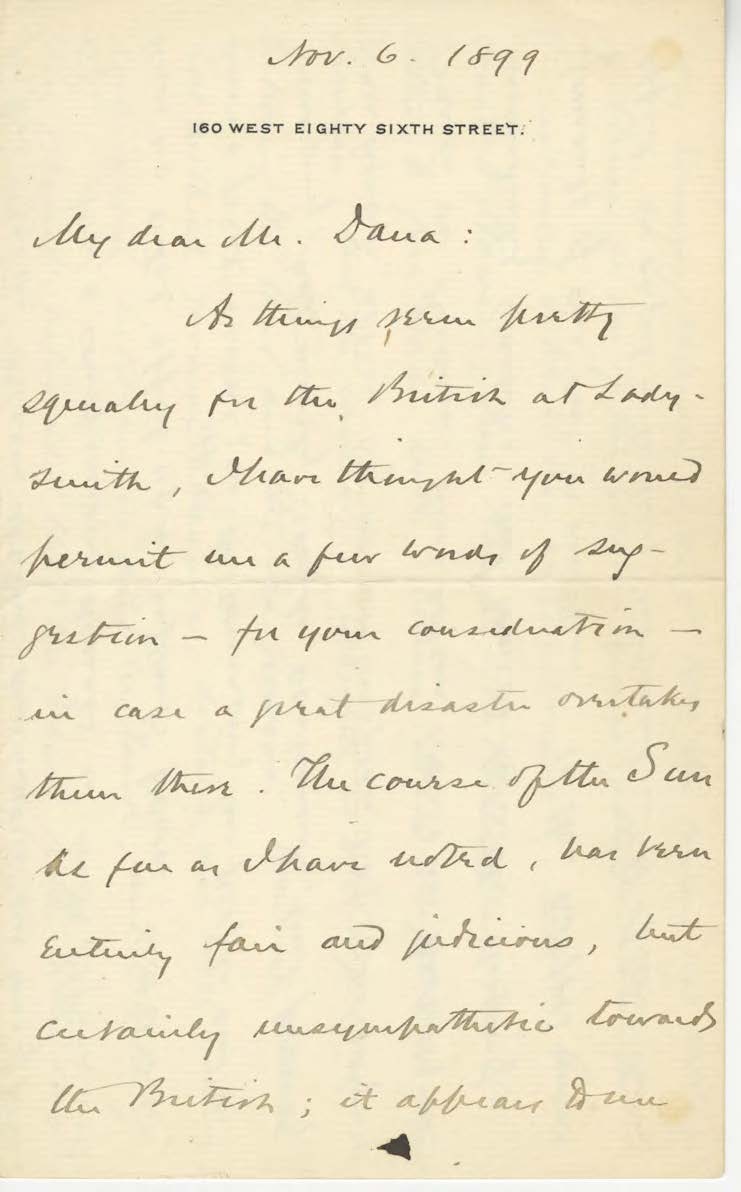 Alfred T. Mahan to Paul Dana letter