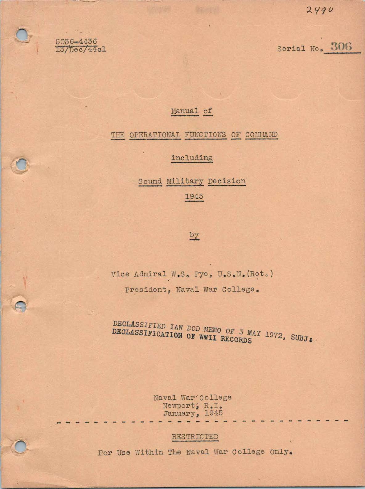 Operational Functions of Command including Sound Military Decision 1945