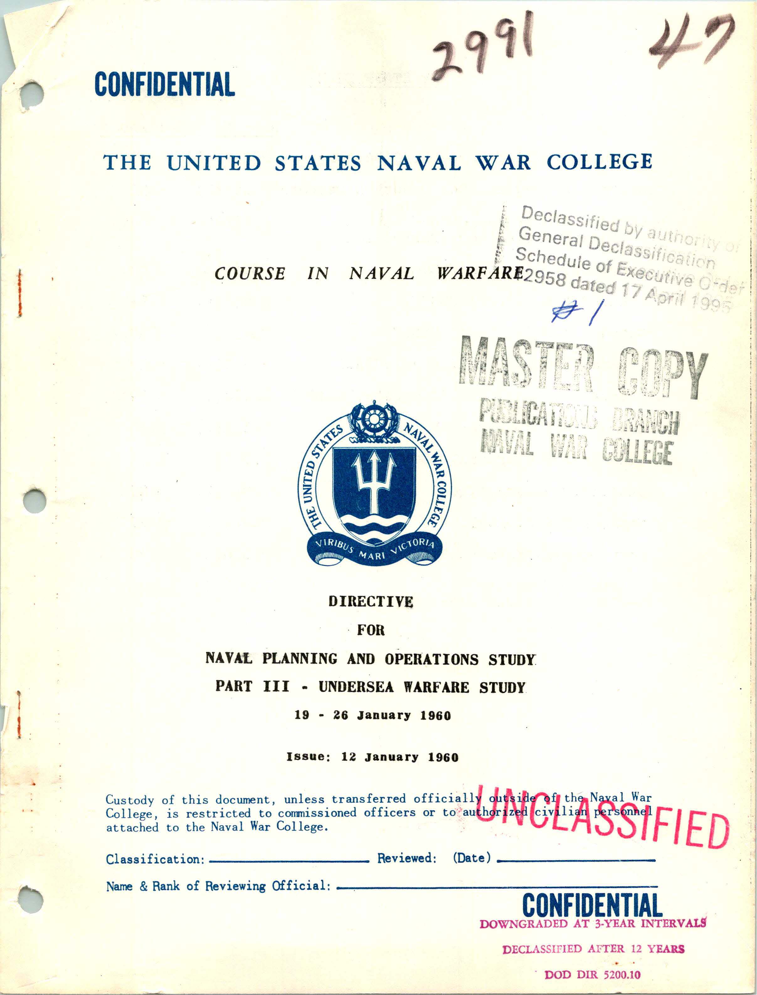 Directive for Naval Planning and Operations Study, Part 3: Undersea Warfare Study, Course in Naval Warfare