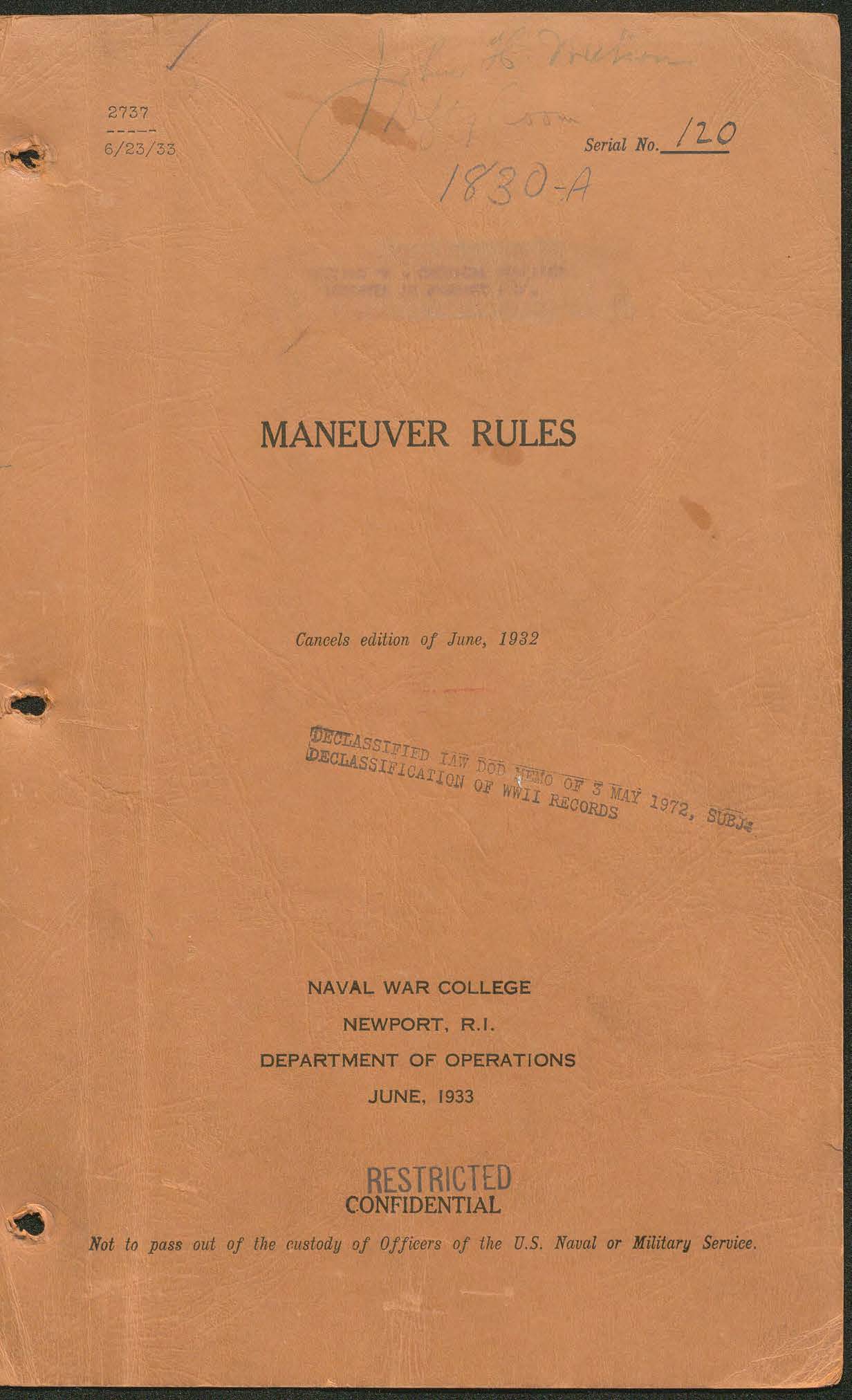 Maneuver Rules, 1933 Jun