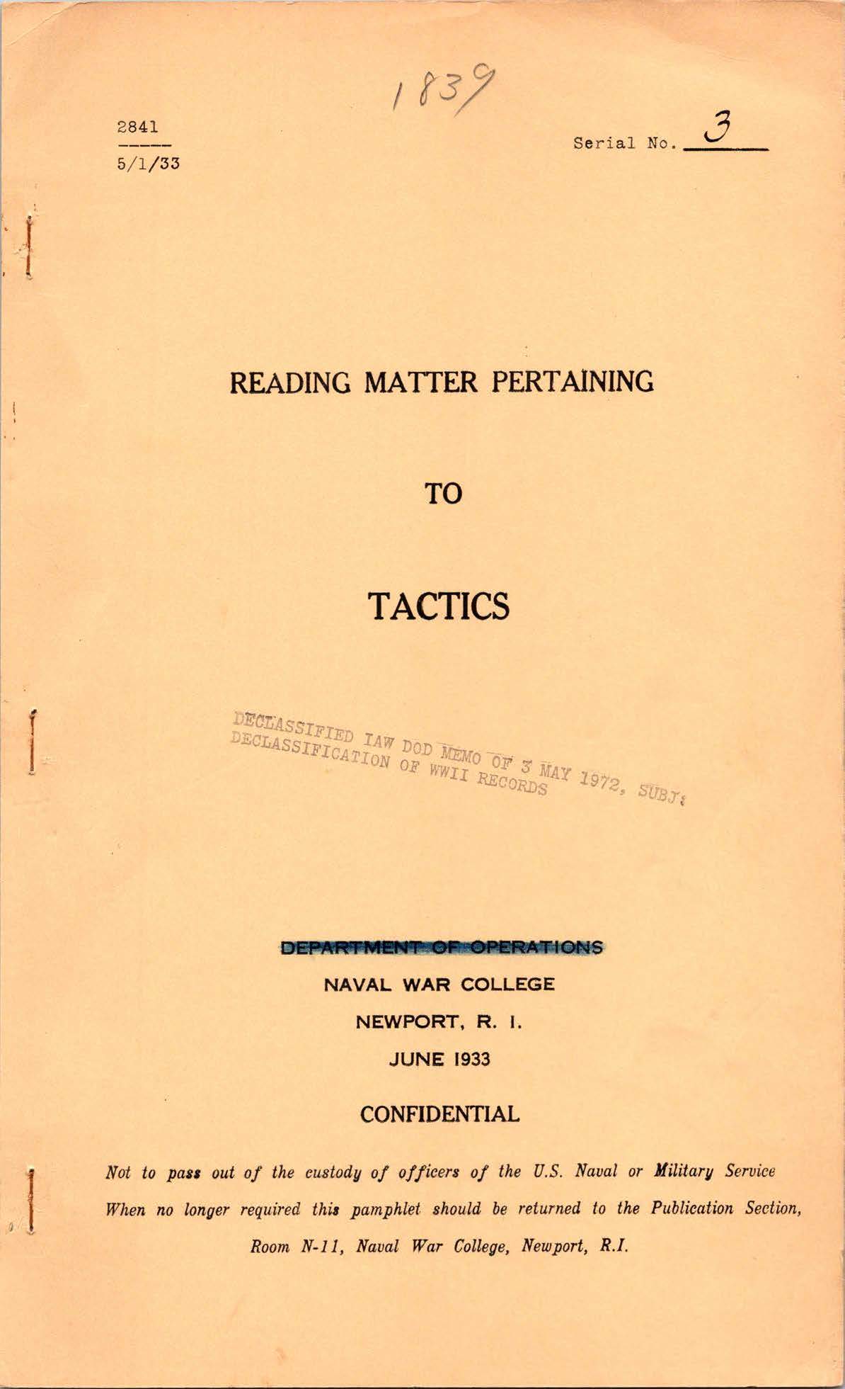 Reading Matter Pertaining to Tactics