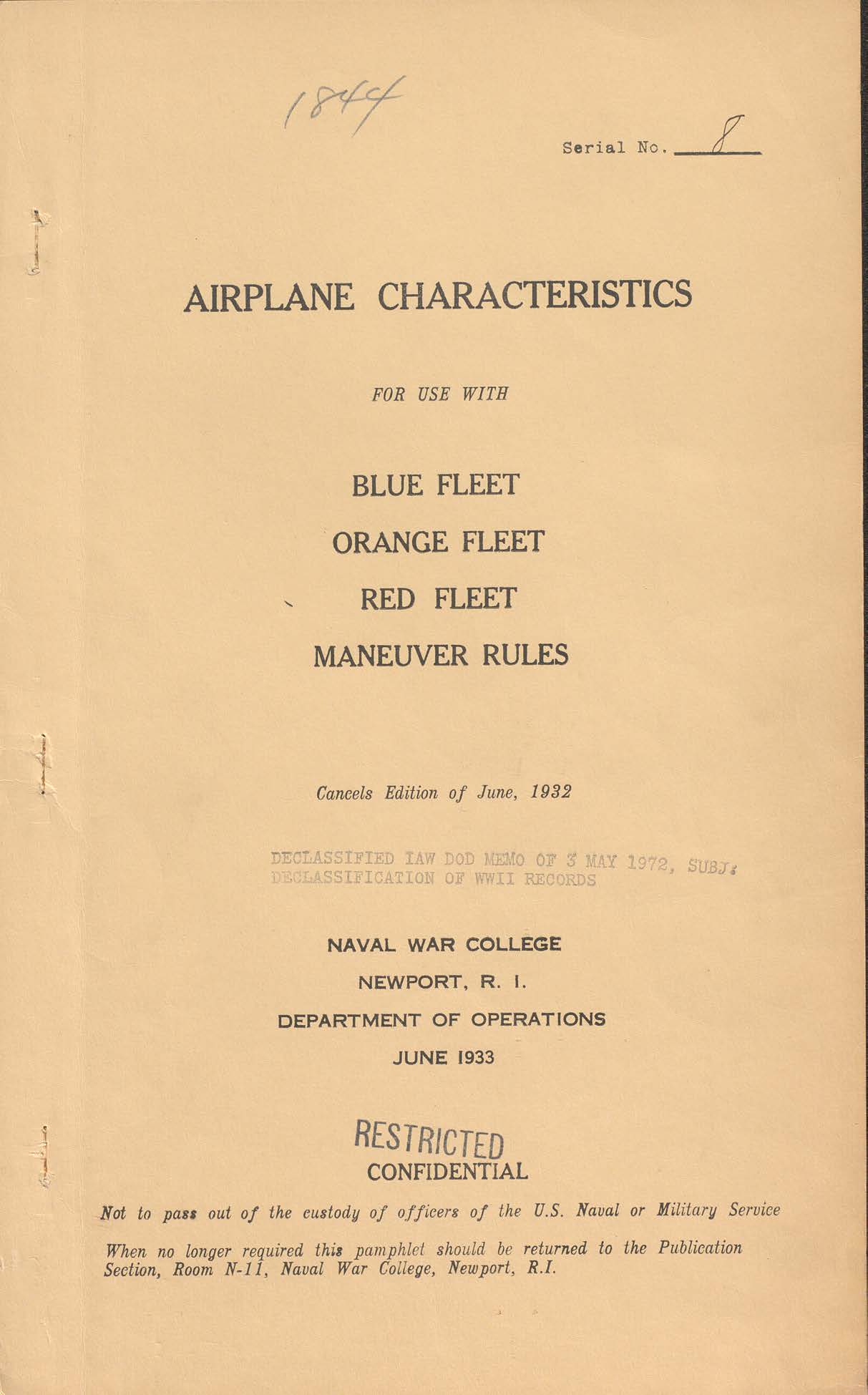 Airplane Characteristics for use with Blue, Orange, Red and Maneuver Rules
