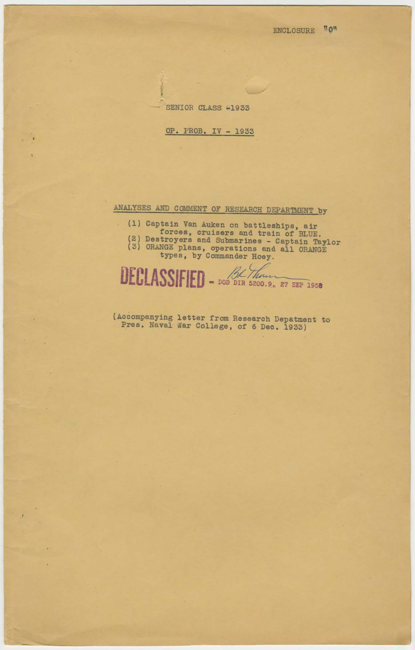 Operation Problem IV - 1933: Comment by Captain Conant Taylor
