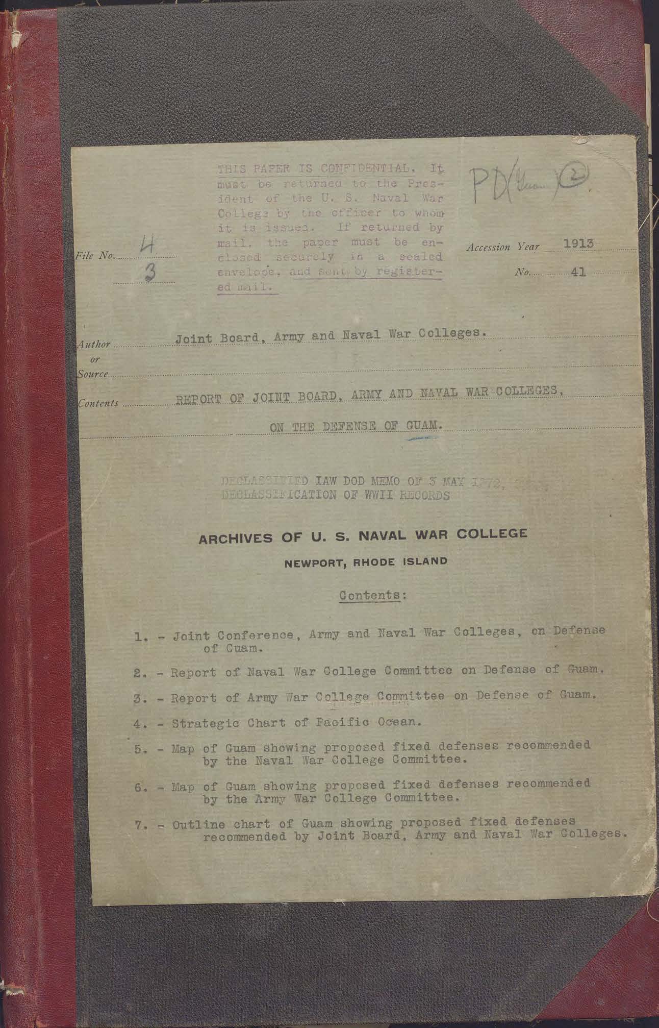 Report of Joint Board, Army and Naval War Colleges, on the Defense of Guam