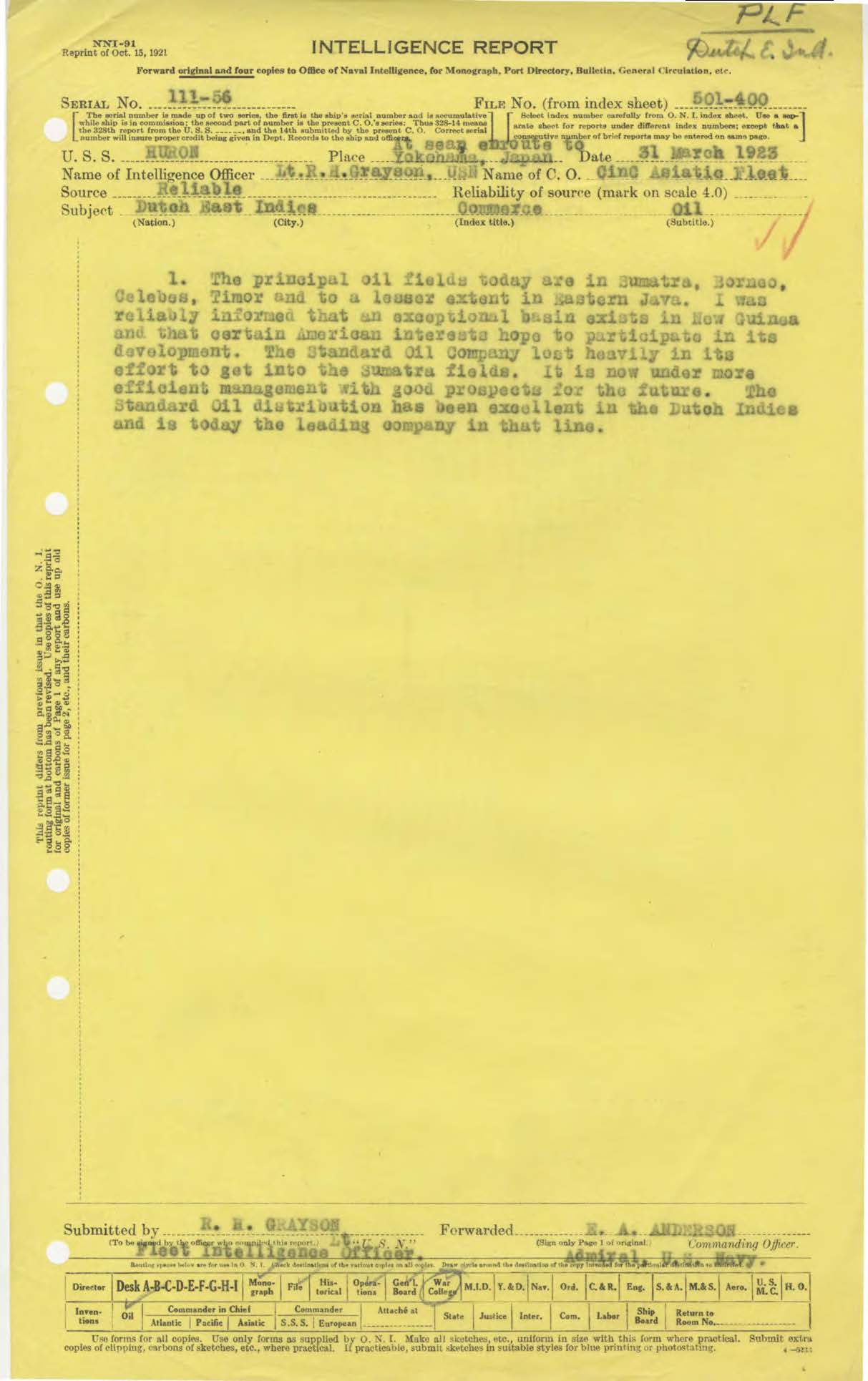 Intelligence report on coal and oil supplies in the Dutch East Indies