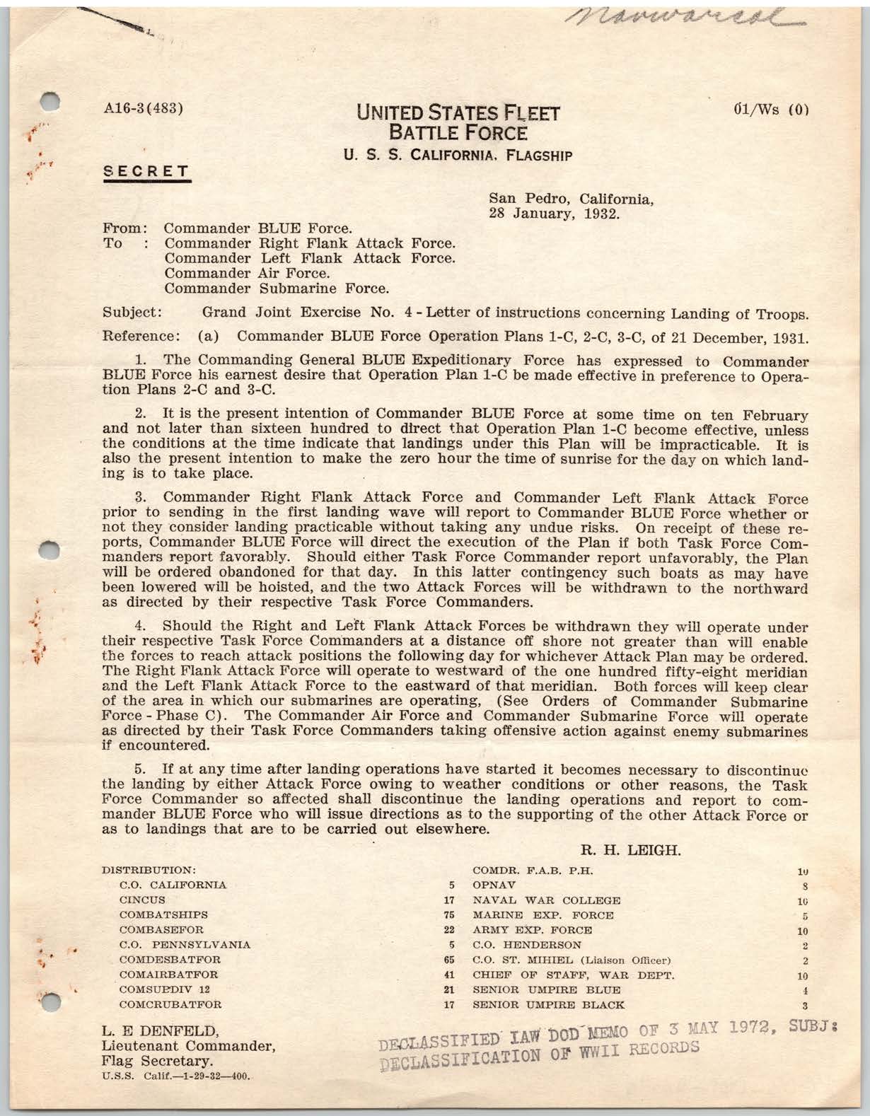 Memorandum, Grand Joint Exercise No. 4 - Letter of instructions concerning Landing of Troops