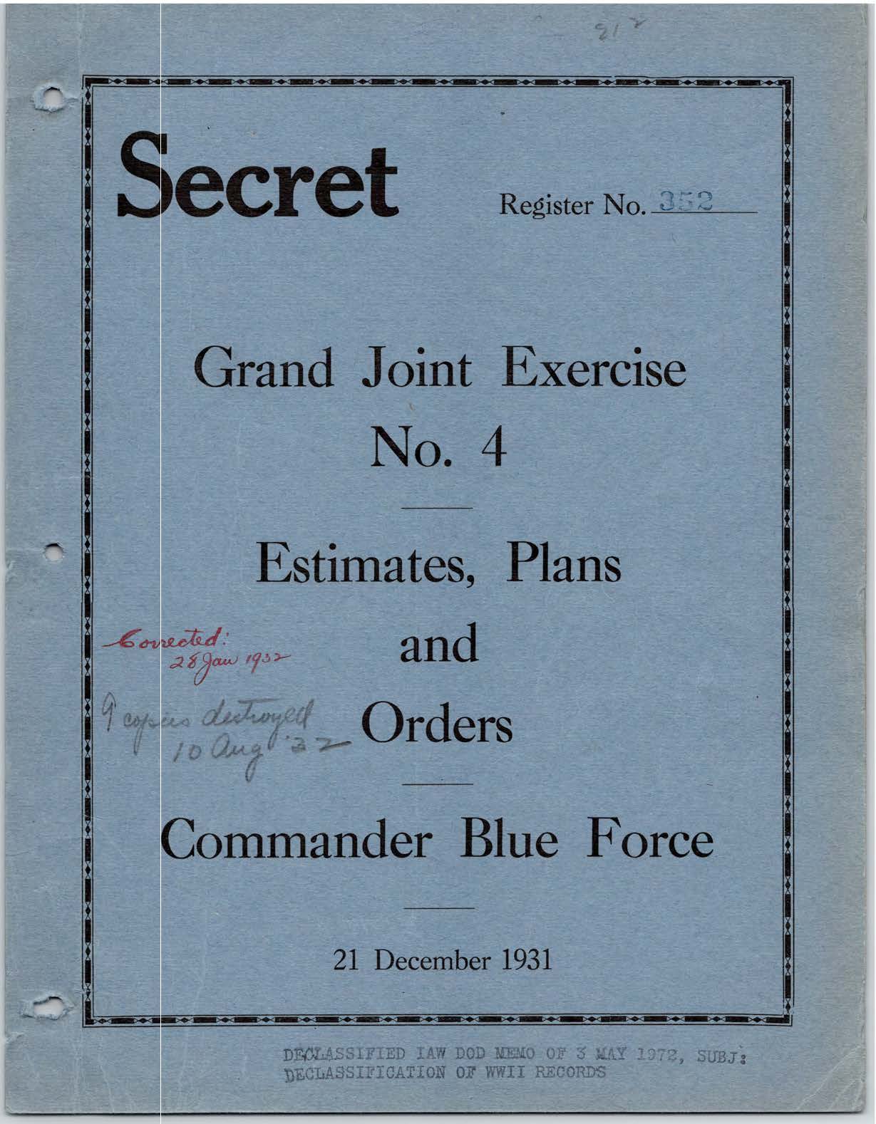 Grand Joint Exercise No. 4 Estimates, Plans and Orders: Commander Blue Force