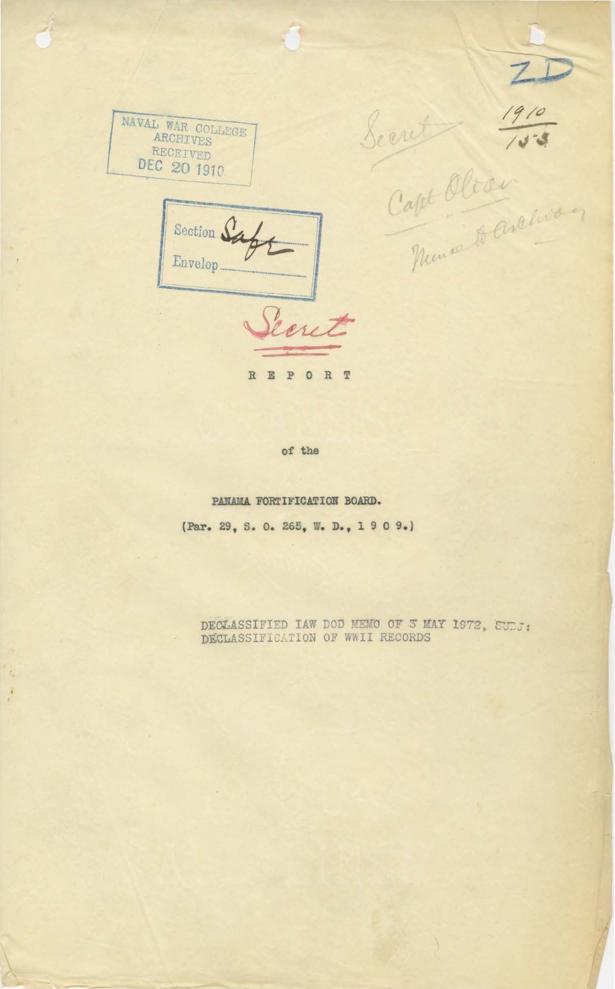 Report of the Panama Fortification Board; William Crozier, W. W. Wetherspoon, H. S. Knapp, and W. J. Maxwell
