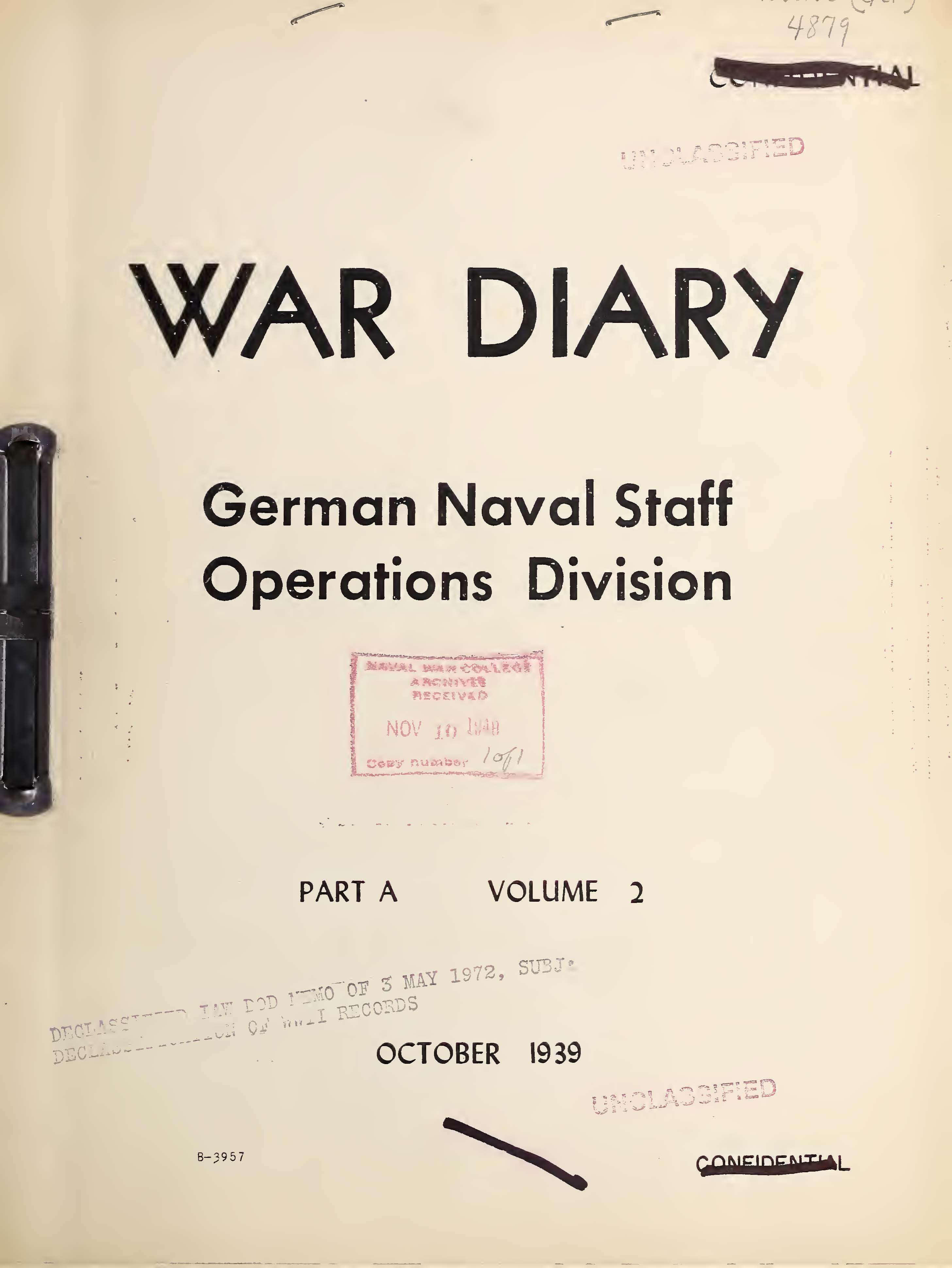 War Diary of German Naval Staff (Operations Division) Part A, Volume 2, October 1939