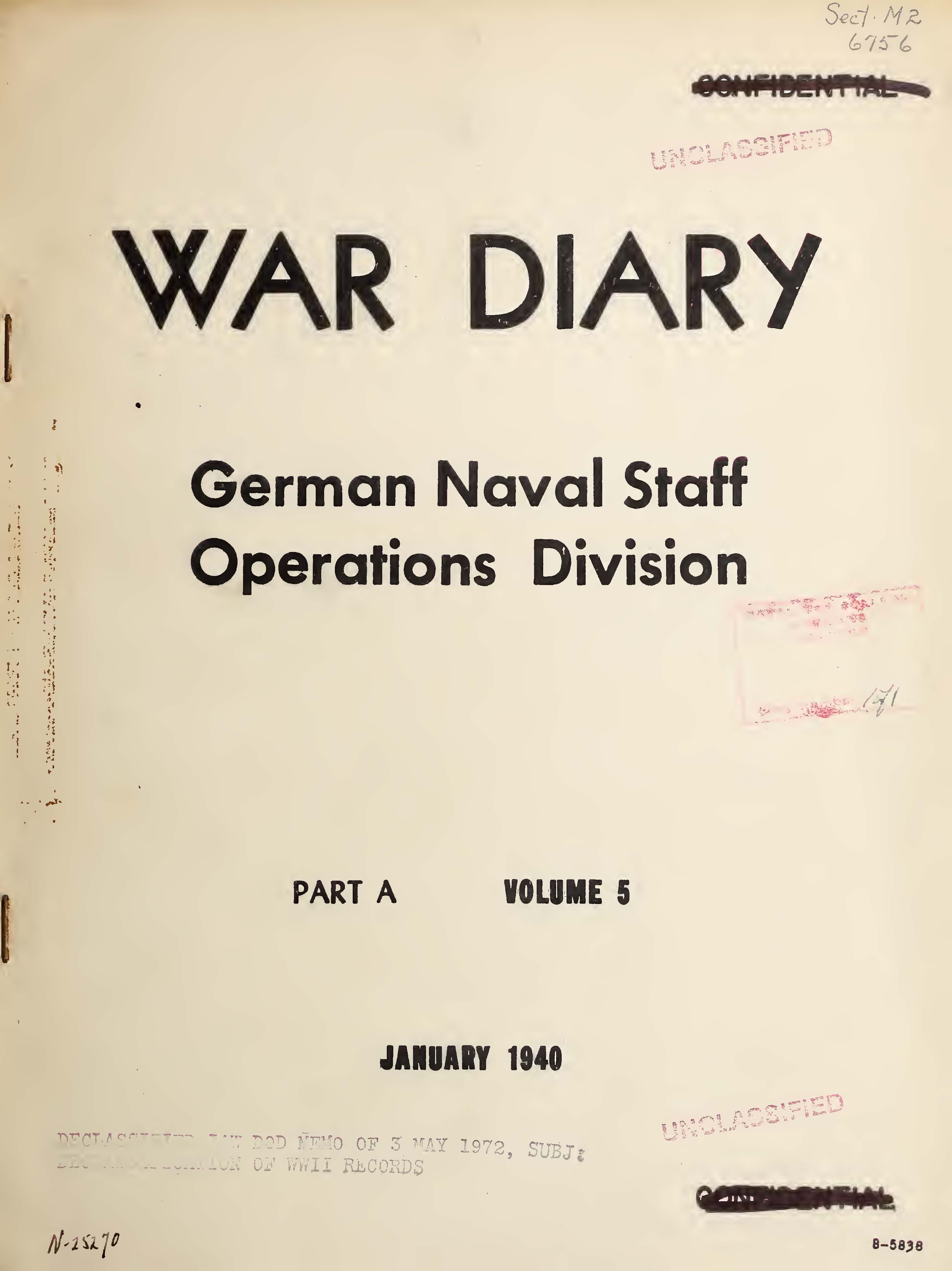 War Diary of German Naval Staff (Operations Division) Part A, Volume 5, January 1940