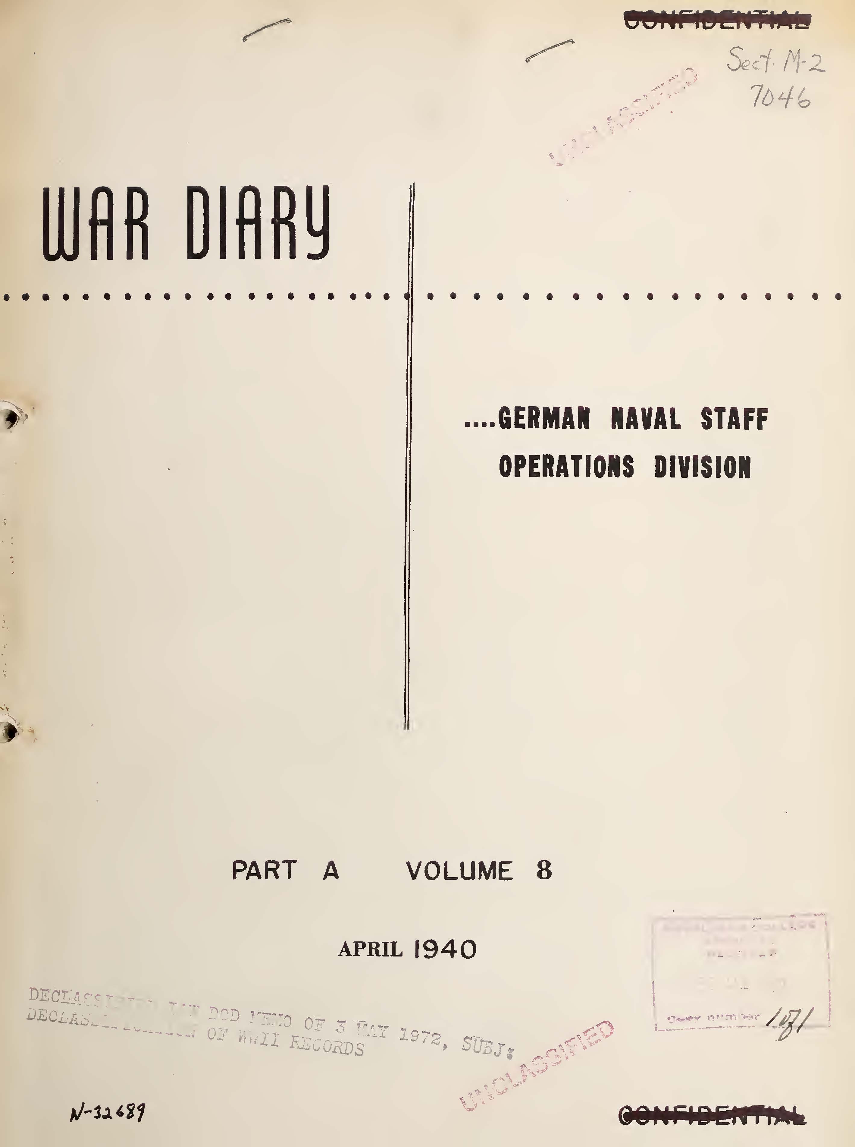 War Diary of German Naval Staff (Operations Division) Part A, Volume 8, April 1940