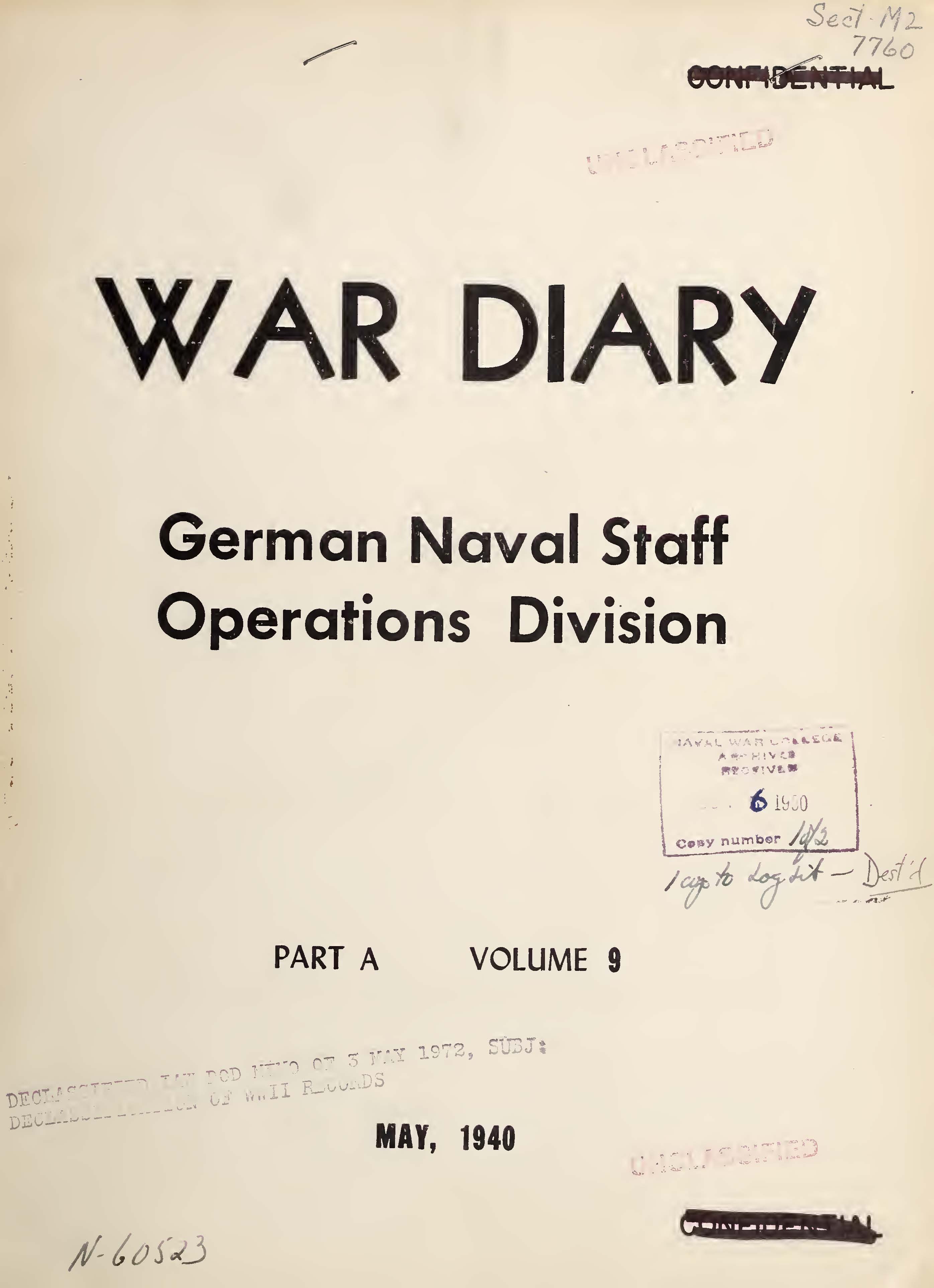 War Diary of German Naval Staff (Operations Division) Part A, Volume 9, May 1940