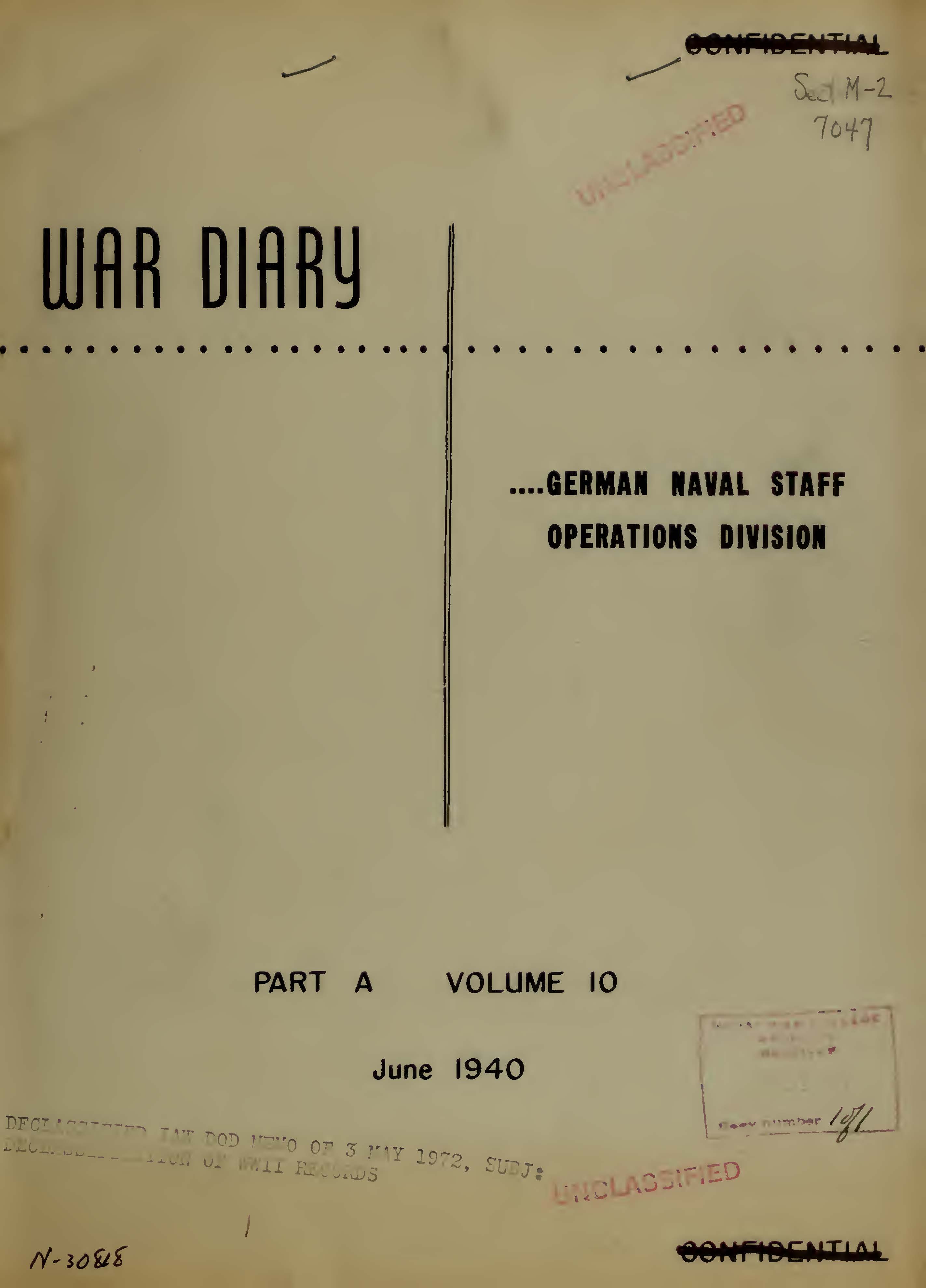 War Diary of German Naval Staff (Operations Division) Part A, Volume 10, June 1940