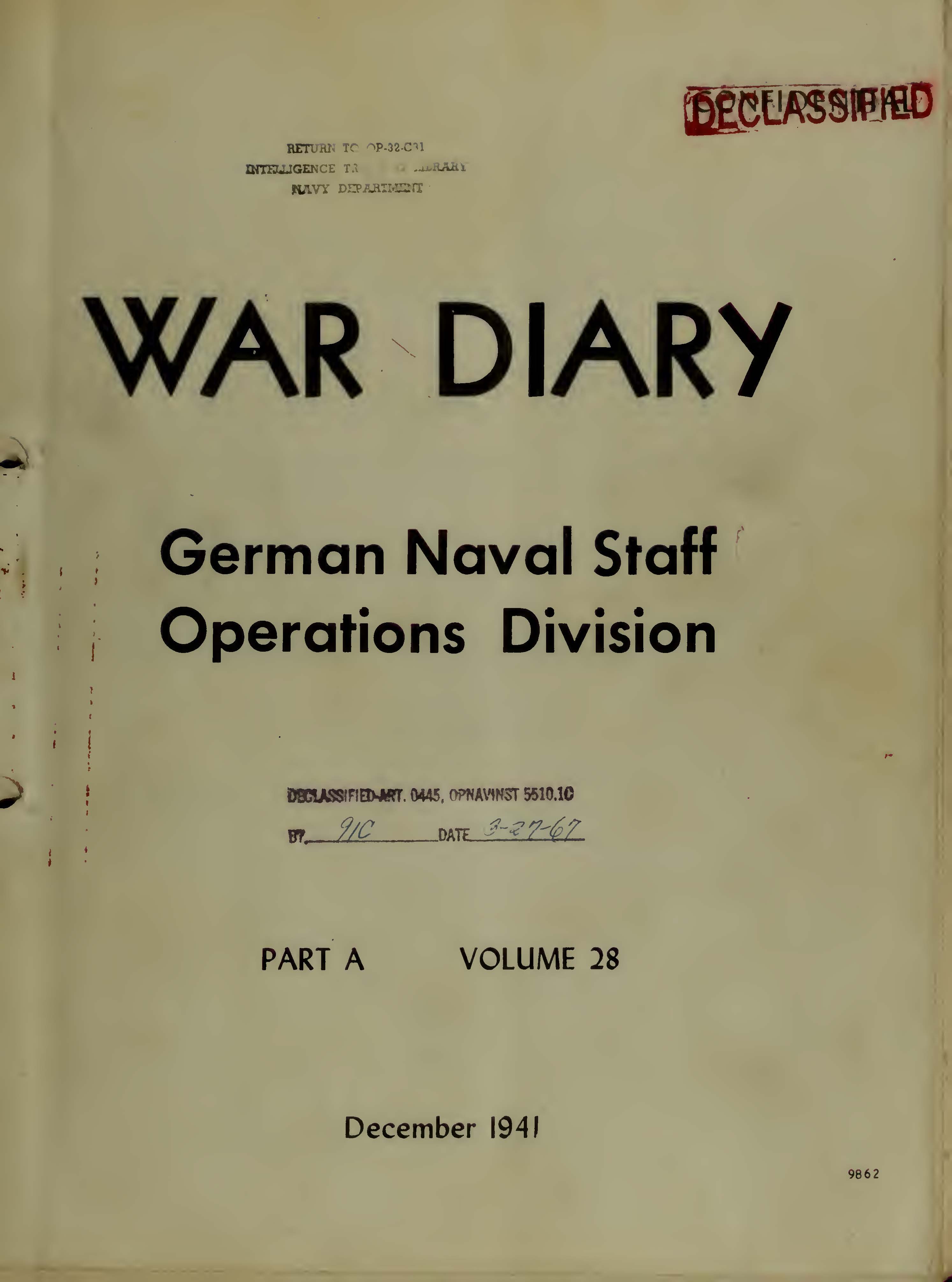 War Diary of German Naval Staff (Operations Division) Part A, Volume 28, December 1941