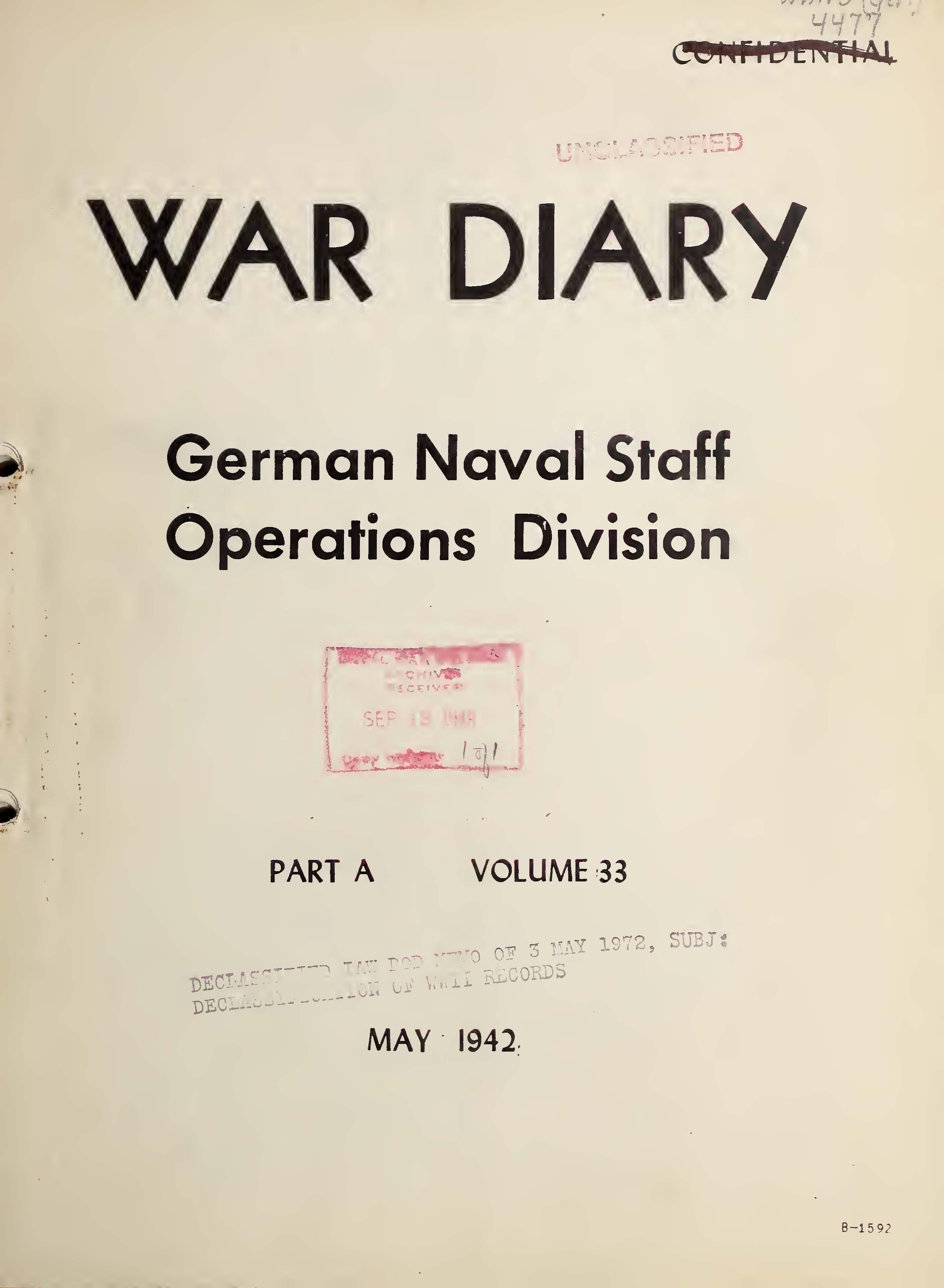 War Diary of German Naval Staff (Operations Division) Part A, Volume 33, May 1942