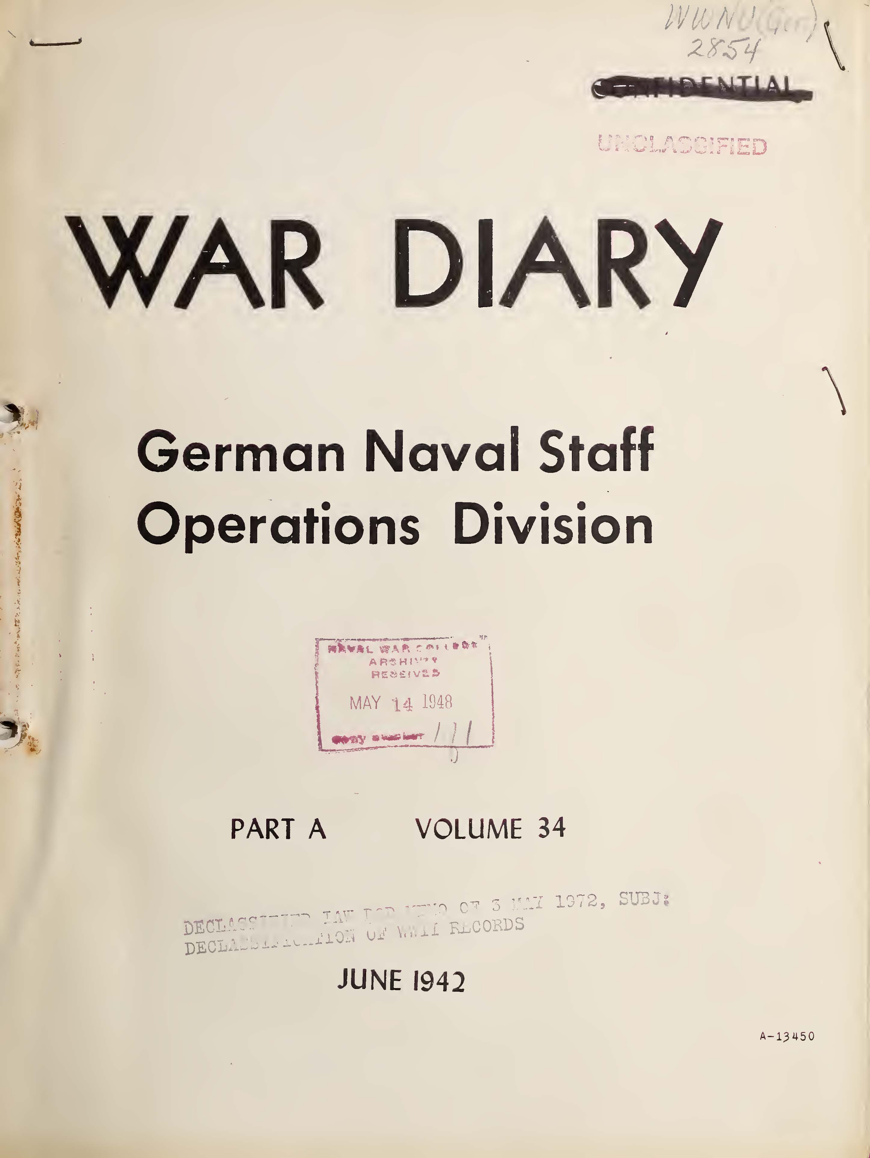 War Diary of German Naval Staff (Operations Division) Part A, Volume 34, June 1942