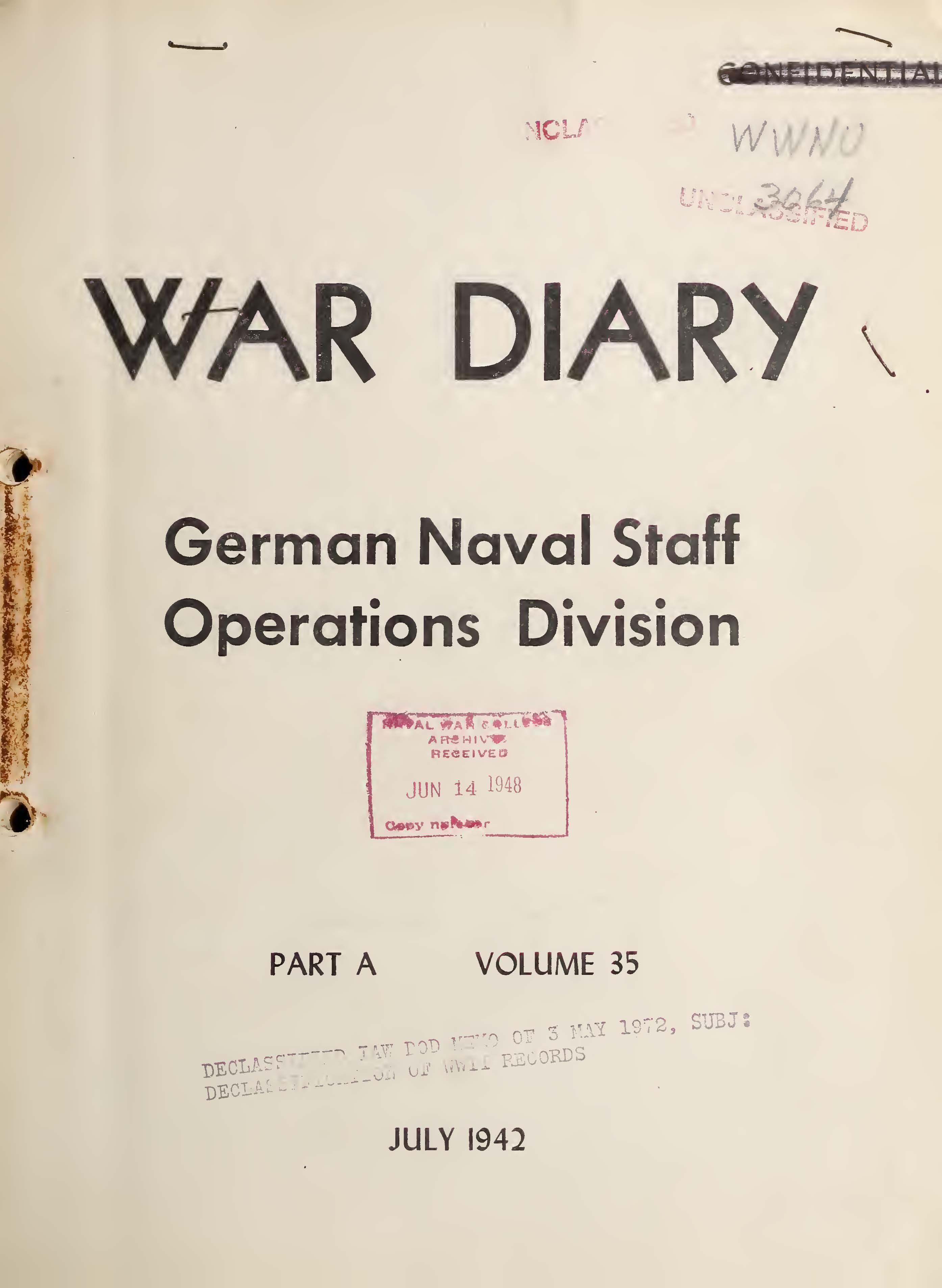 War Diary of German Naval Staff (Operations Division) Part A, Volume 35, July 1942