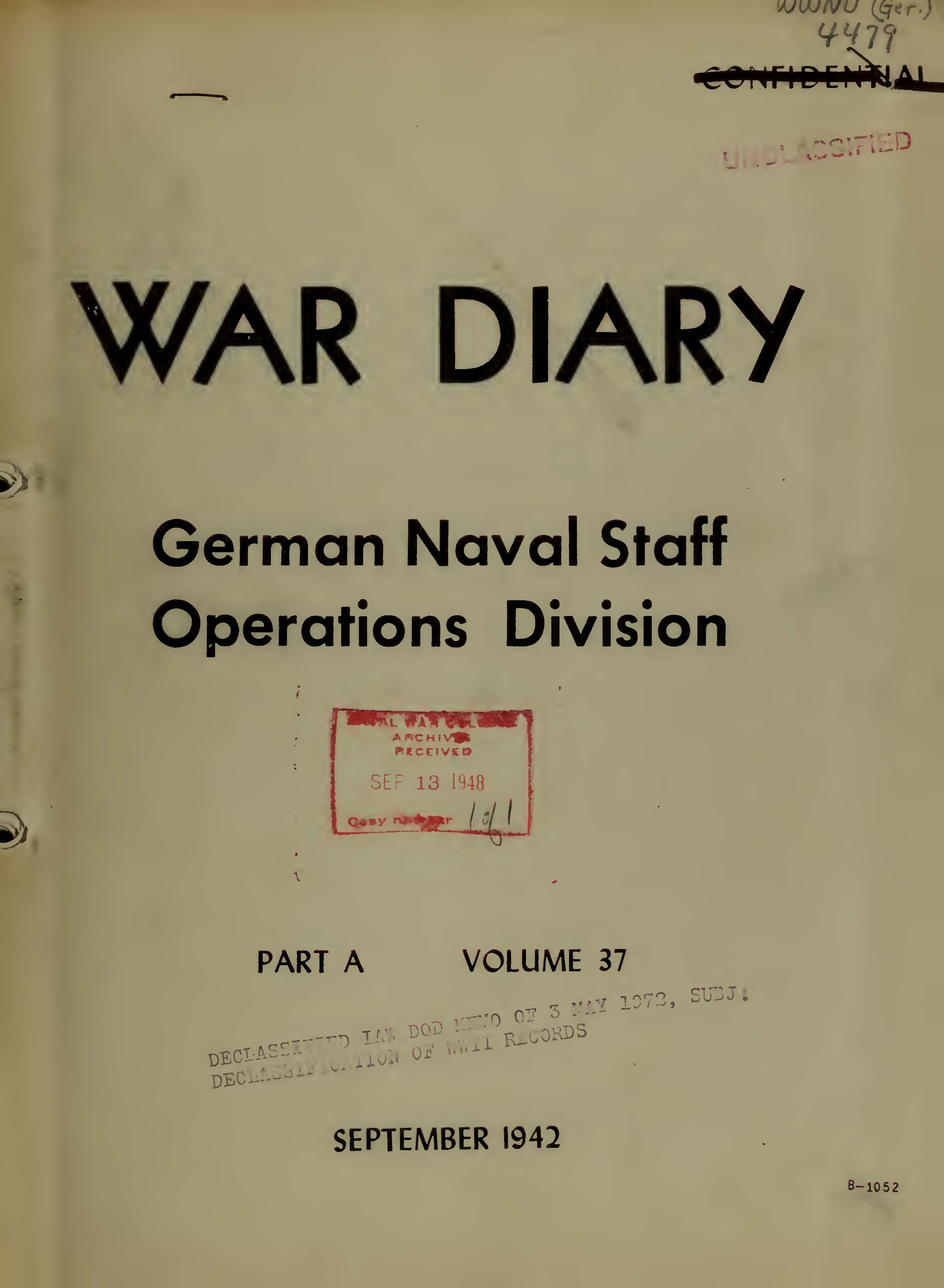 War Diary of German Naval Staff (Operations Division) Part A, Volume 37, September 1942