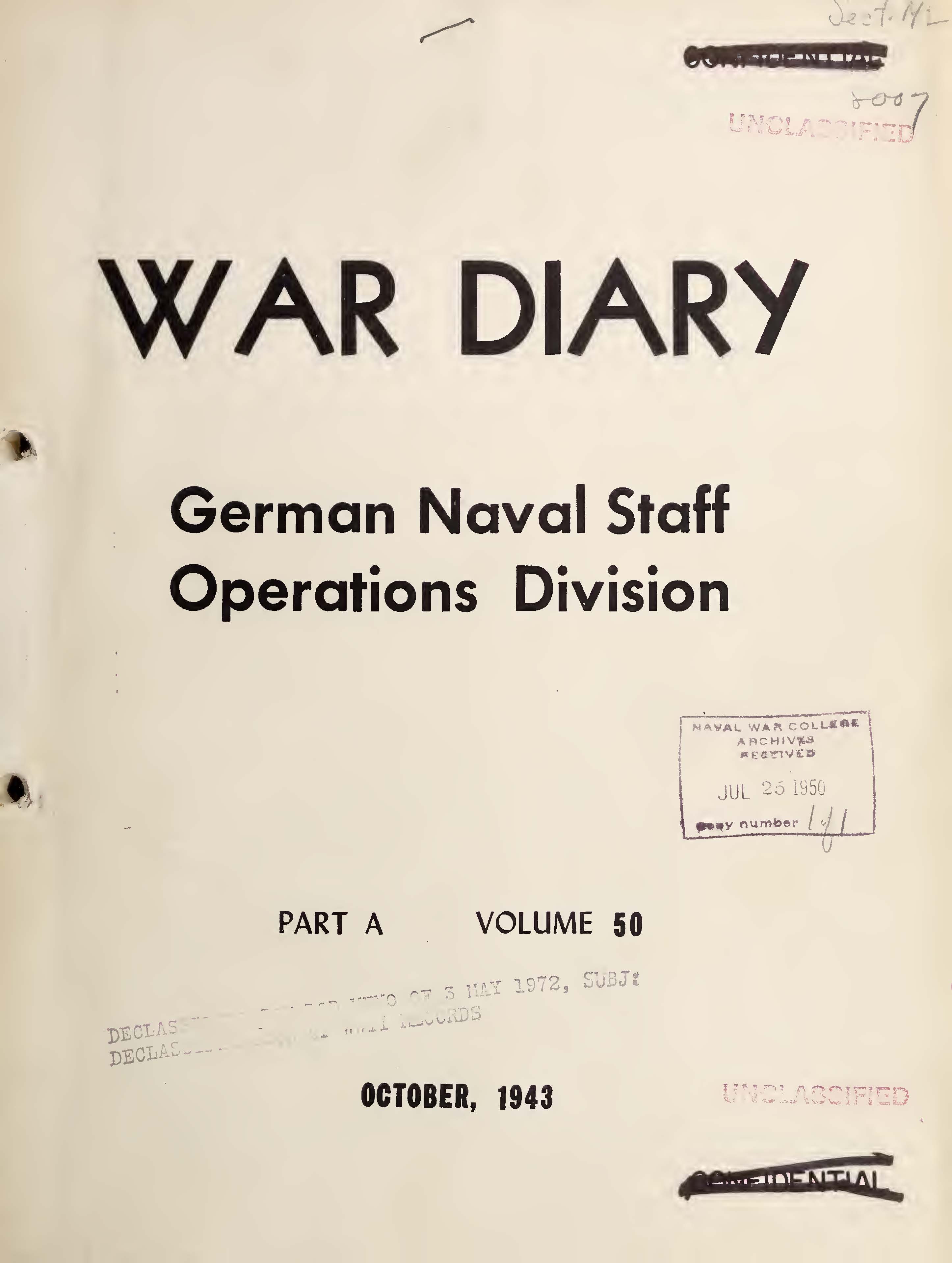 War Diary of German Naval Staff (Operations Division) Part A, Volume 50, October 1943