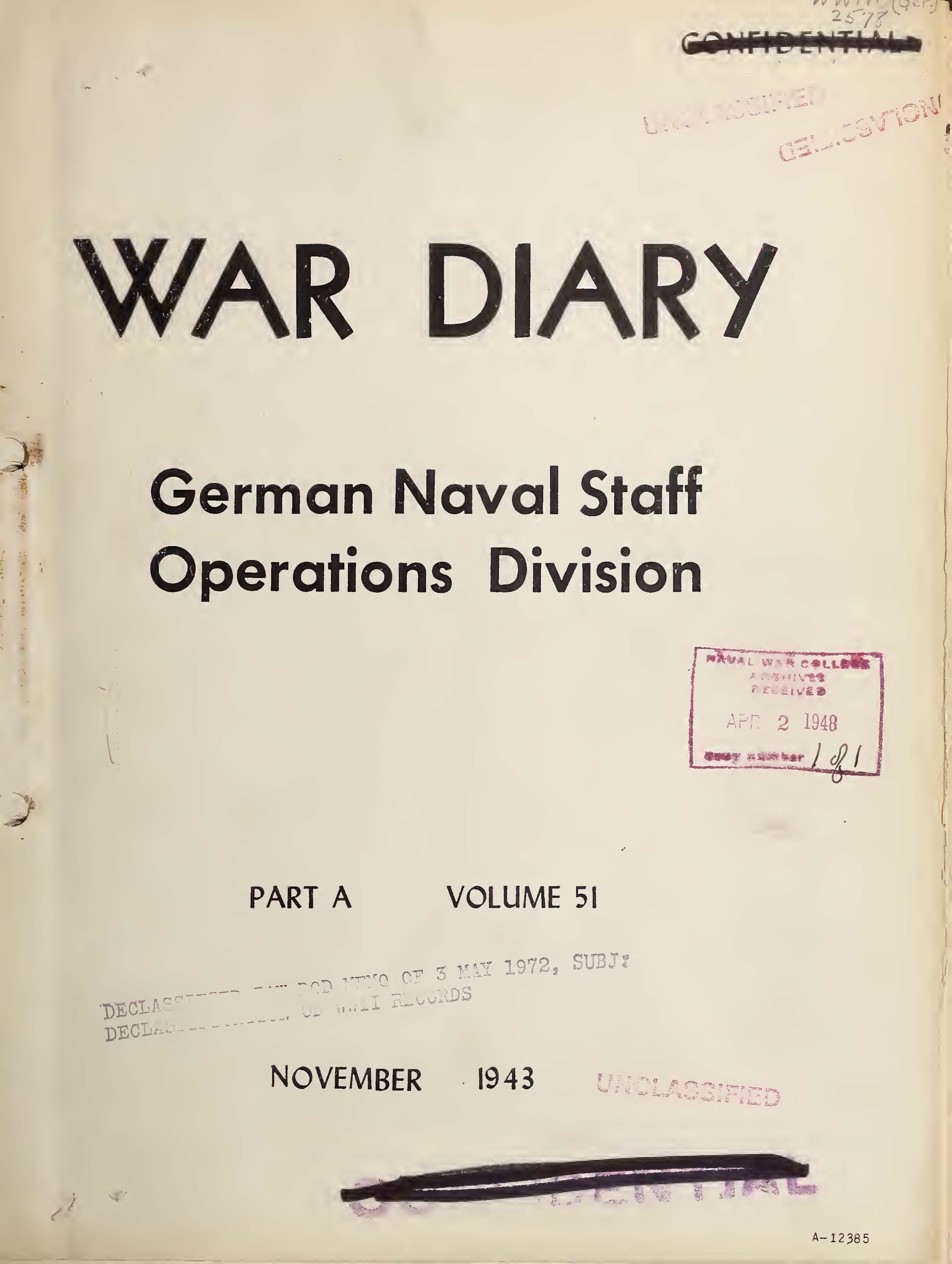 War Diary of German Naval Staff (Operations Division) Part A, Volume 51, November 1943