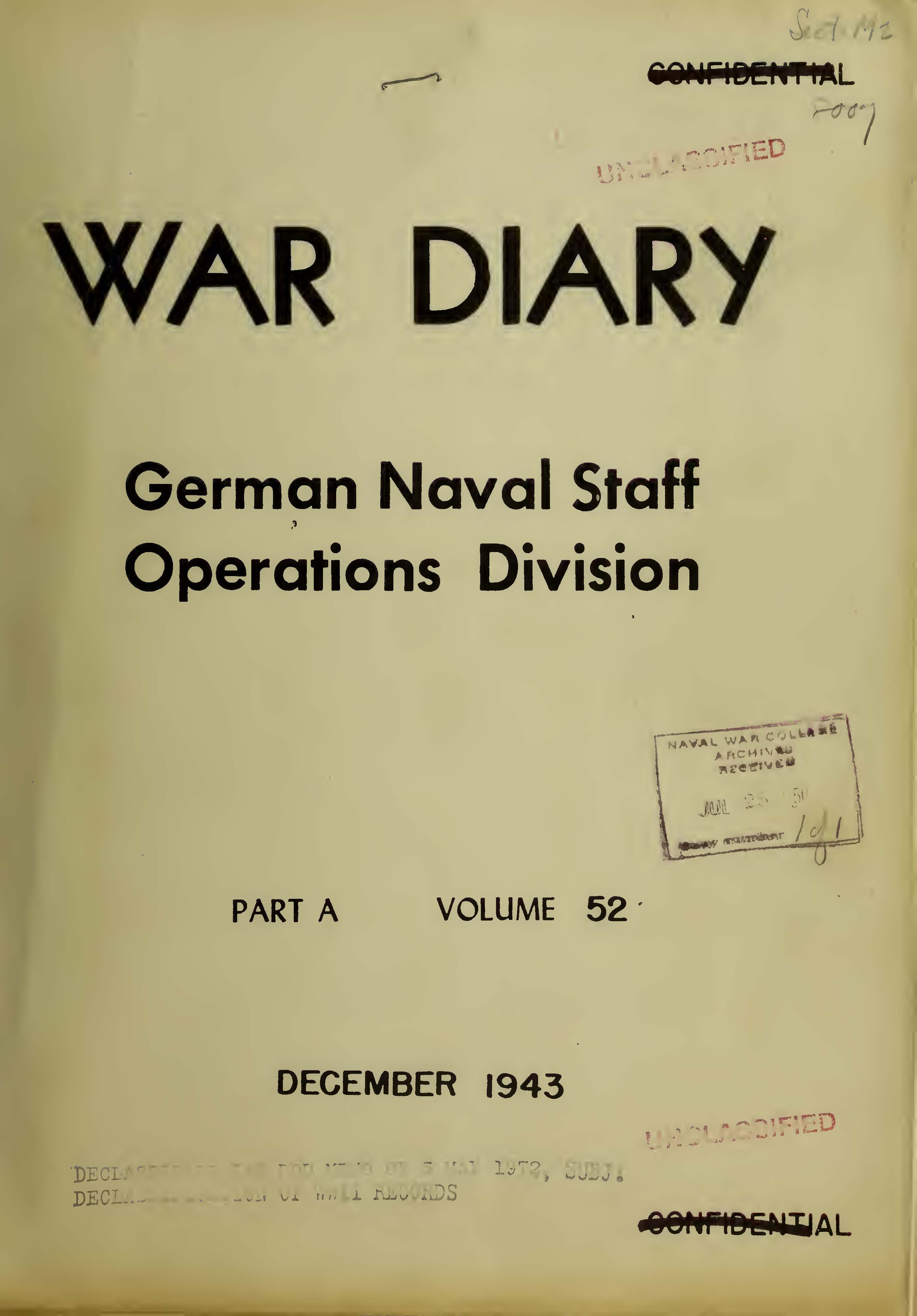 War Diary of German Naval Staff (Operations Division) Part A, Volume 52, December 1943