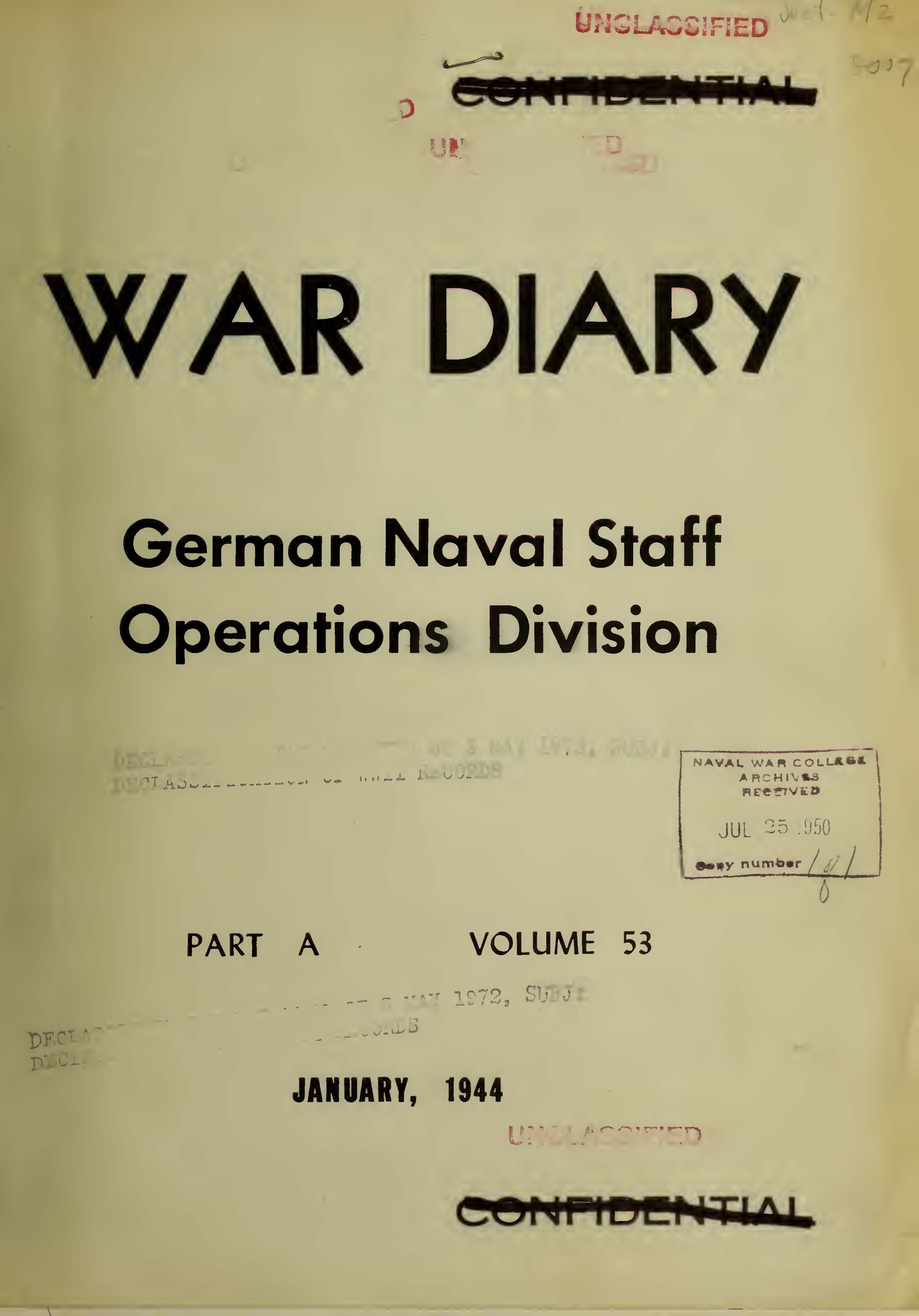 War Diary of German Naval Staff (Operations Division) Part A, Volume 53, January 1944