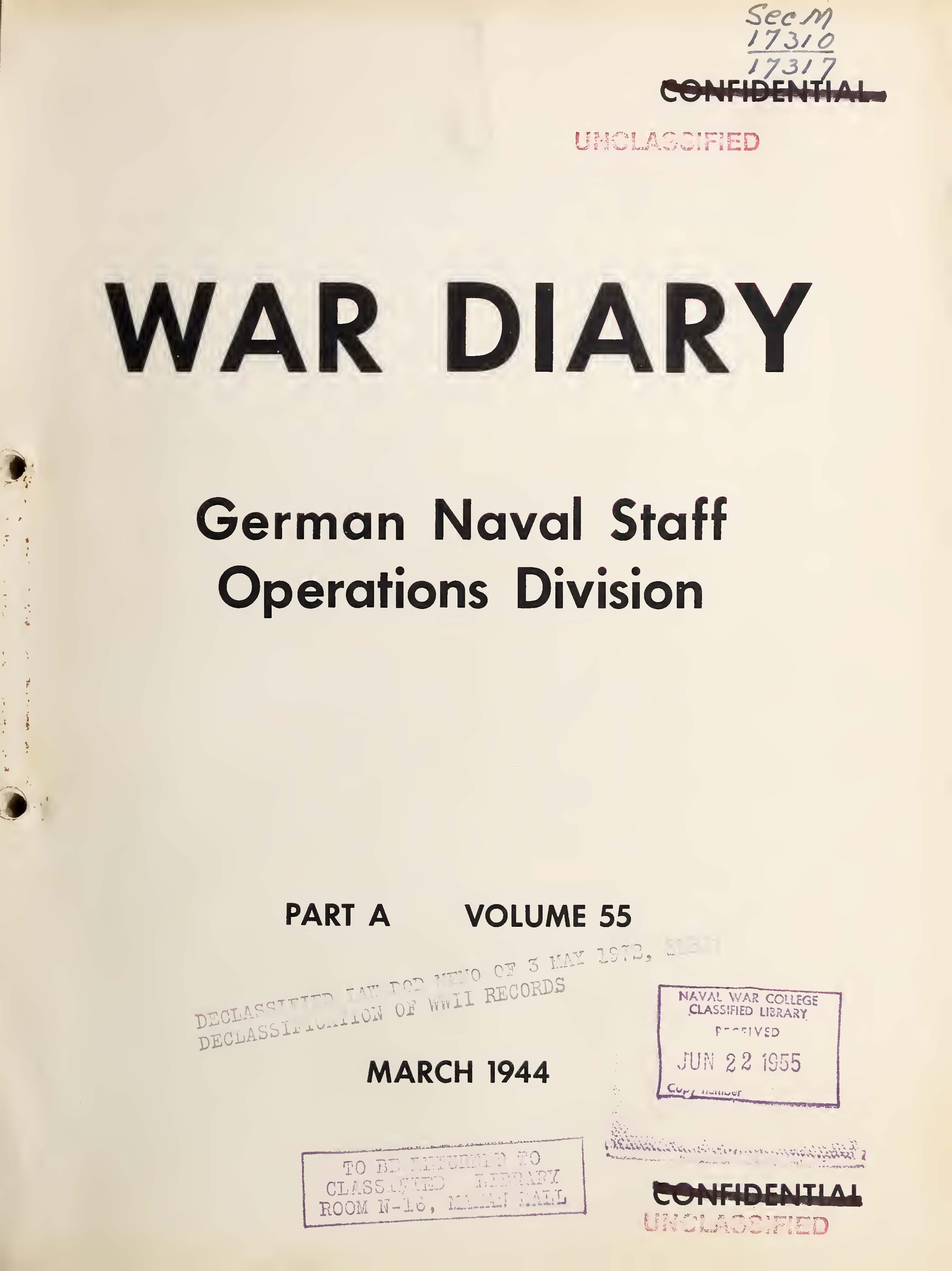 War Diary of German Naval Staff (Operations Division) Part A, Volume 55, March 1944