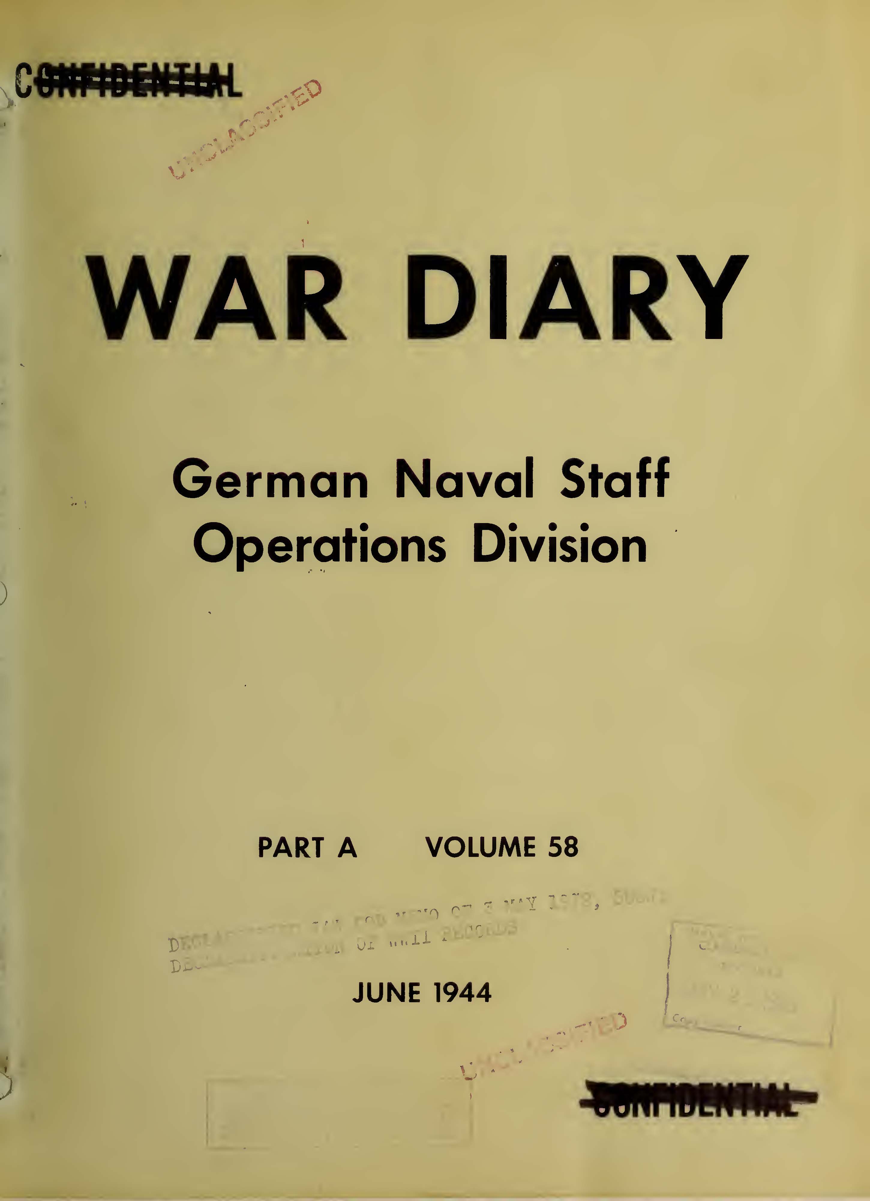 War Diary of German Naval Staff (Operations Division) Part A, Volume 58, June 1944