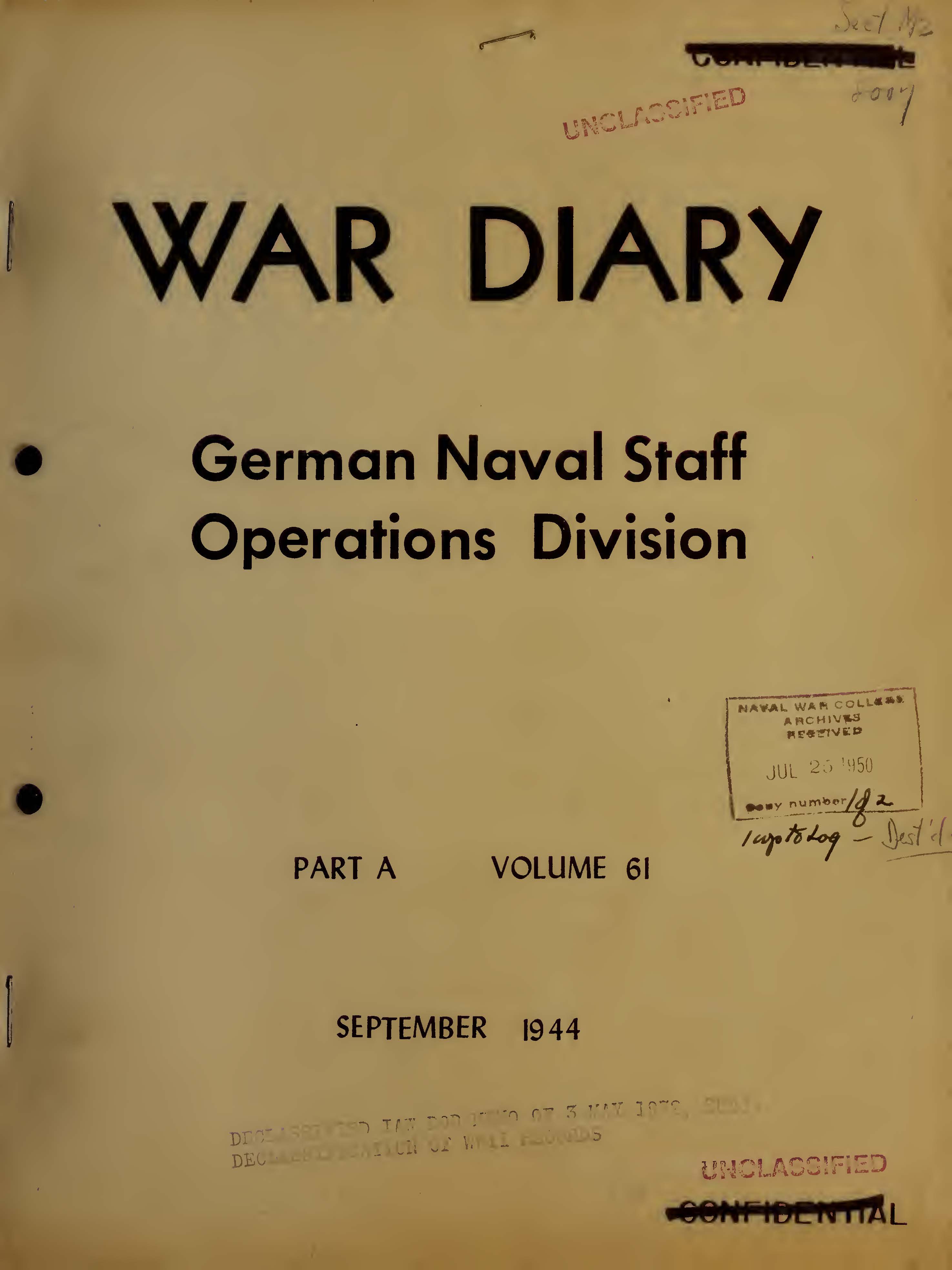 War Diary of German Naval Staff (Operations Division) Part A, Volume 61, September 1944