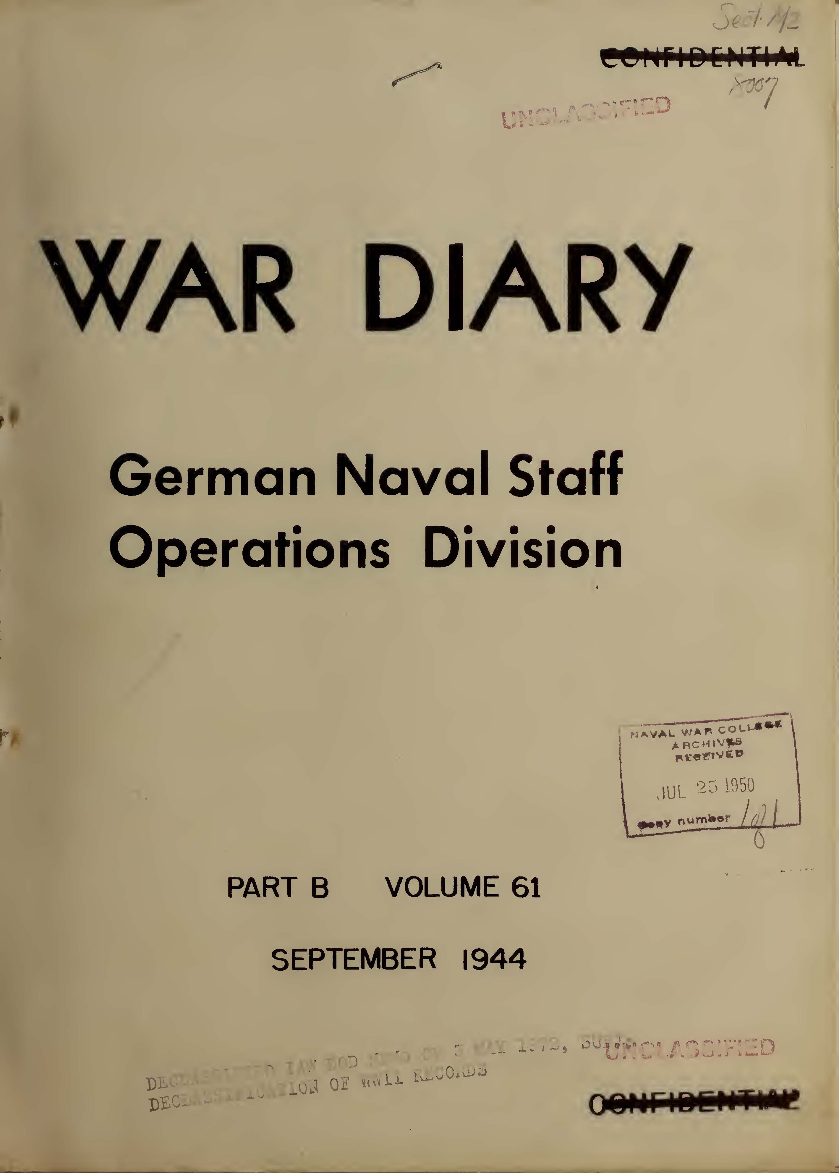 War Diary of German Naval Staff (Operations Division) Part B, Volume 61, September 1944