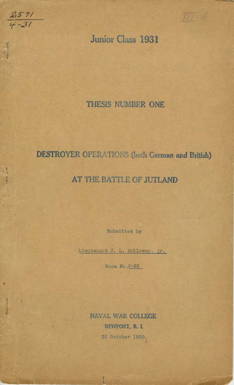 Destroyer Operations at the Battle of Jutland, J.L. Holloway