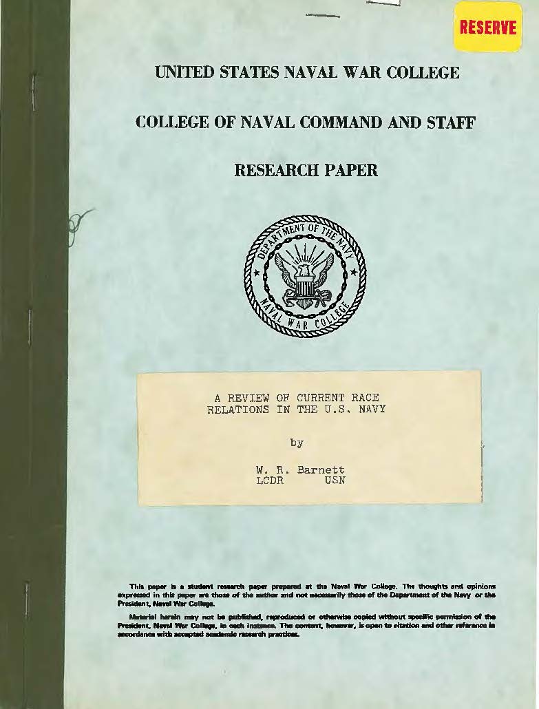 Review of Current Race Relations in the U.S. Navy, W.R. Barnett