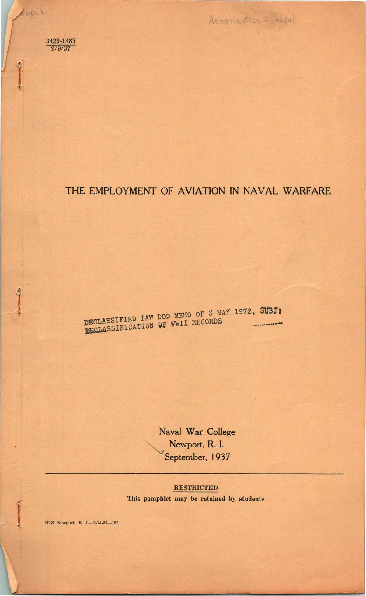 Employment of Aviation in Naval Warfare, by unknown author