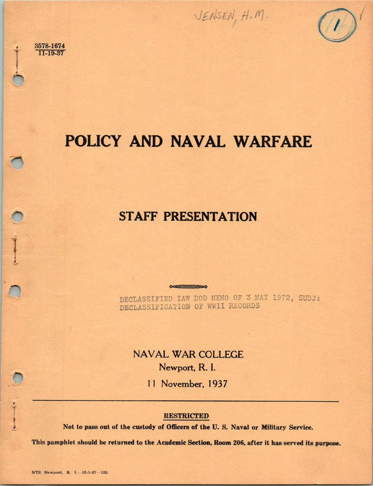 Policy and Naval Warfare, by Henry M. Jensen